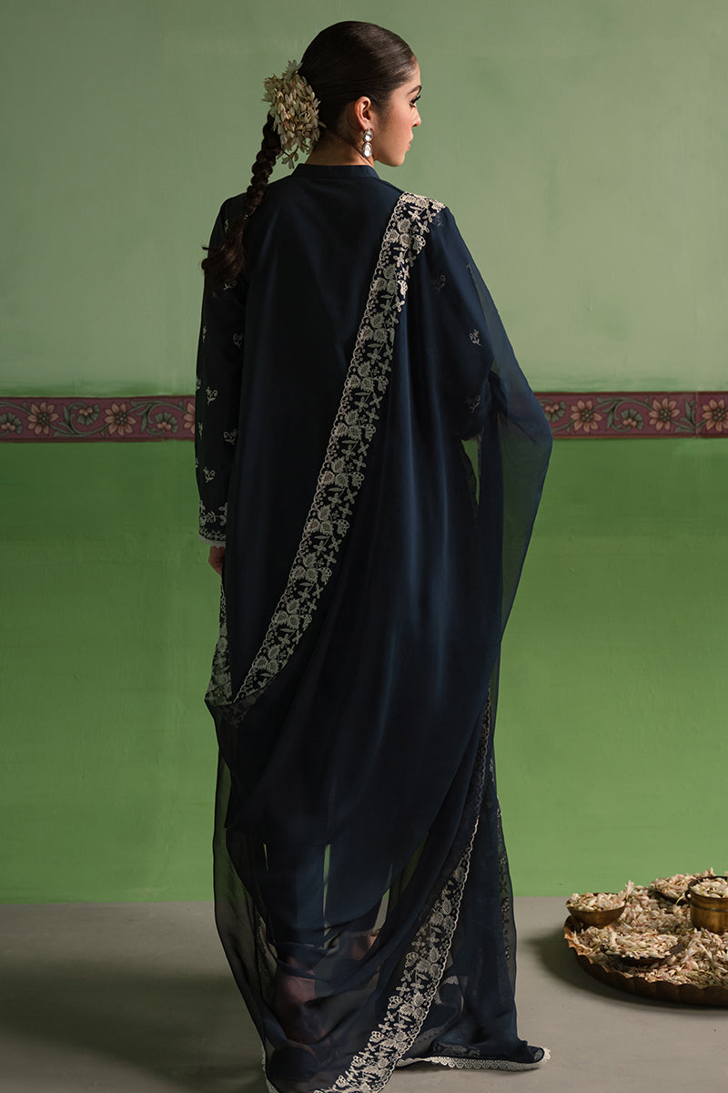 Insignia Blue 3 Piece Chikankari Suit Set - Traditional Indian Embroidered Kurti with Dupatta & Pants | Perfect for Weddings, Festivals & Ethnic Occasions