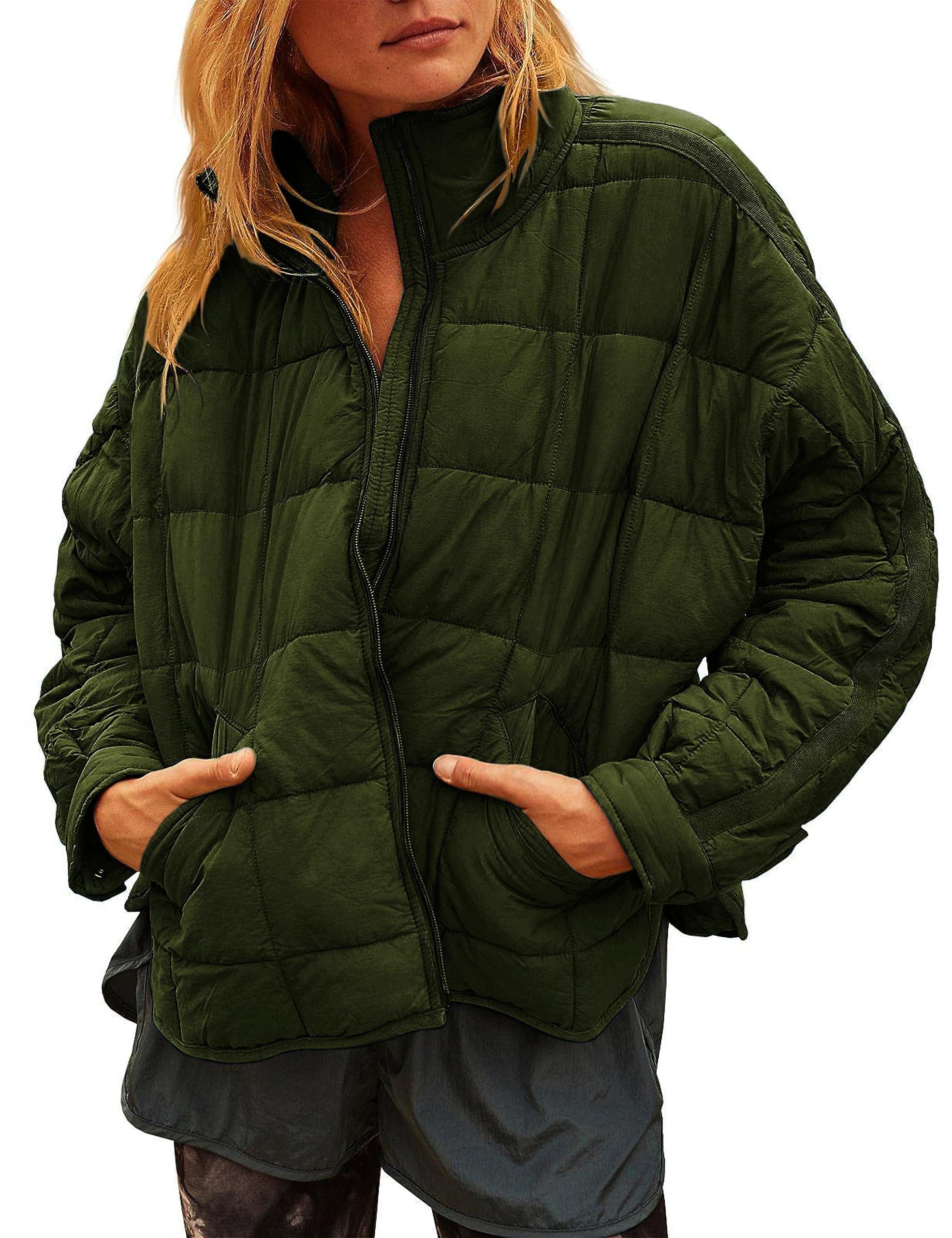 Huaqiao Women's Lightweight Quilted Puffer Jacket - Short Winter Coat with Zipper & Pockets | Warm Outerwear for Casual Wear, Travel & Outdoor Activities