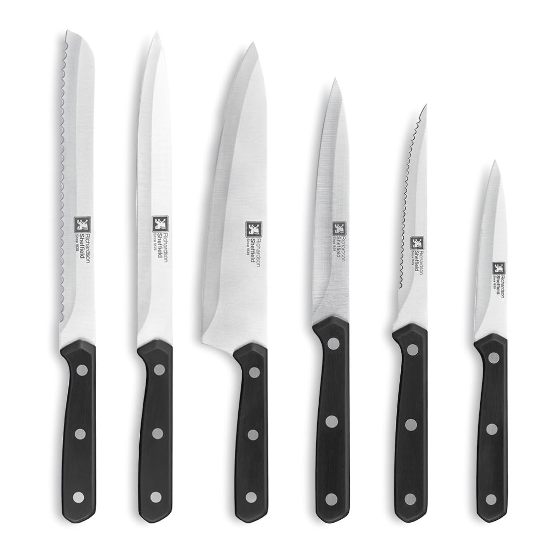 Premium Richardson Sheffield 6-Piece Cucina Knife Set with Wooden Block - Professional Kitchen Knives for Chefs & Home Cooking - Perfect for Slicing, Dicing & Food Prep