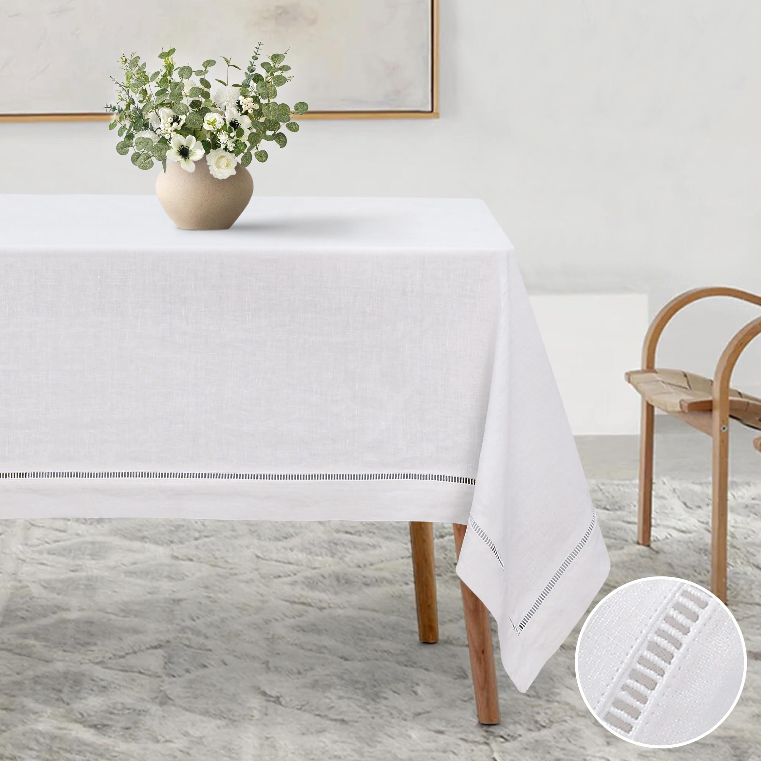 Premium Hemstitch Linen Tablecloth 120