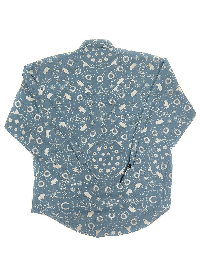 Rockmount 6733 Men's Western Shirt - Bison Bandana Print Plaid Button Down Shirt in Blue | Cowboy Style for Rodeo, Country Music Festivals & Casual Wear