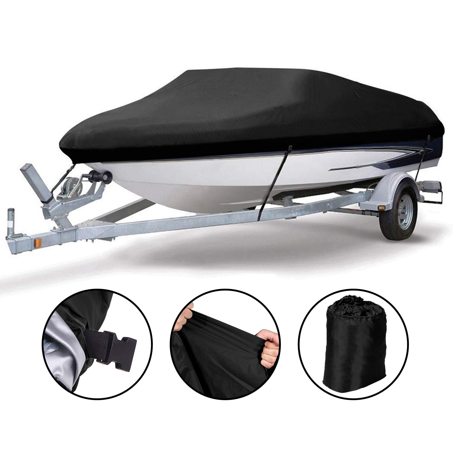 Heavy Duty 600D Boat Cover for Fishing & Bass Boats (17-19ft) - Waterproof Protection