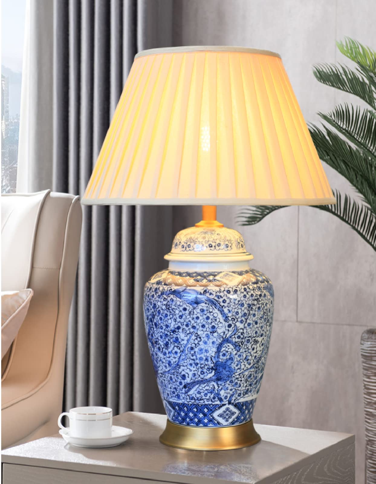Chinese Style Porcelain Ceramic Desk Lamp - Elegant Bedside & Table Lamp for Study Room, Restaurant & Bedroom Decor - Perfect for Reading, Relaxing & Ambient Lighting