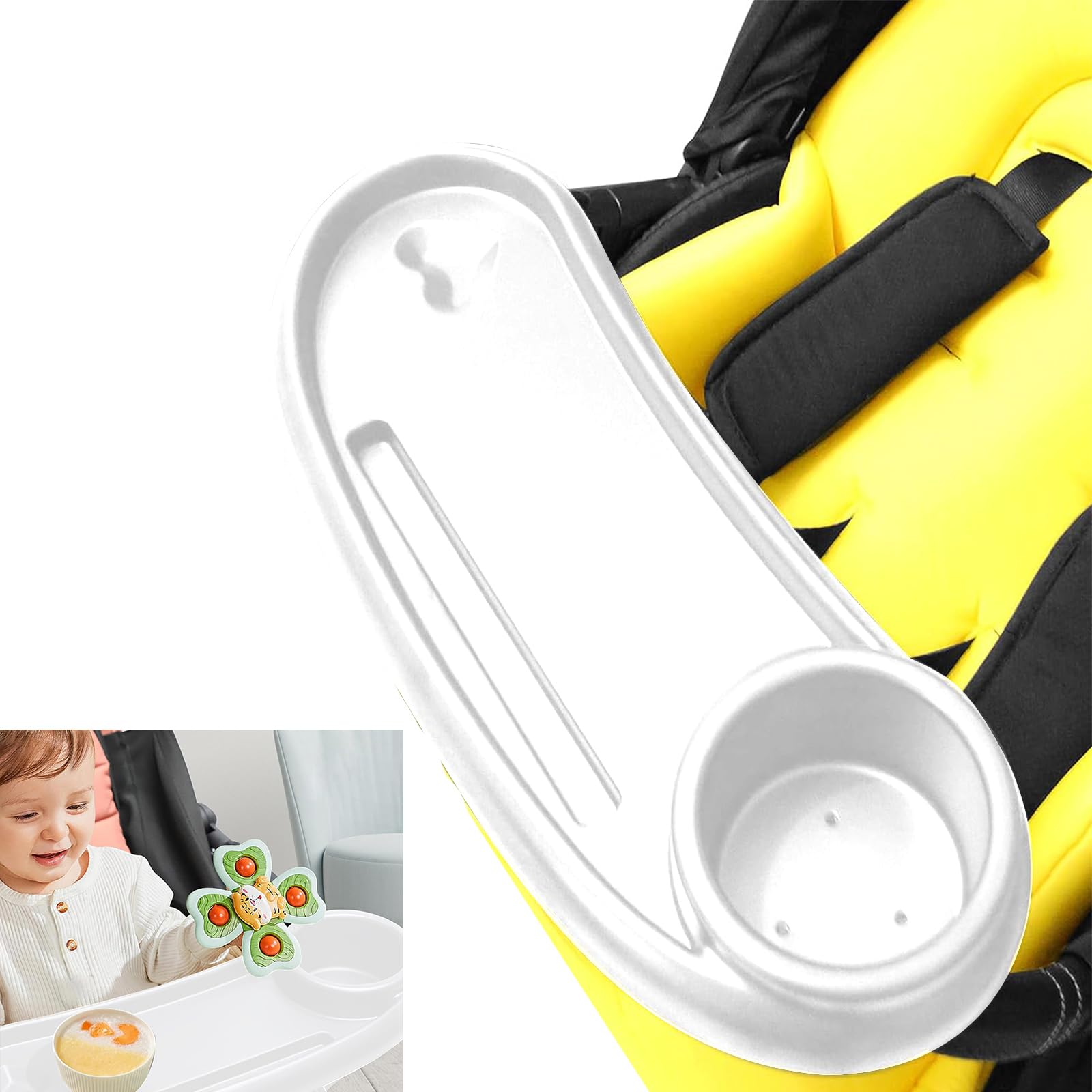 Universal 3-in-1 Stroller Cup Holder with Snack Tray & Phone Pocket - Removable Travel Accessory for Baby Bottles, Snacks & Phones - Perfect for Strollers, Shopping Carts & Outdoor Adventures (White)