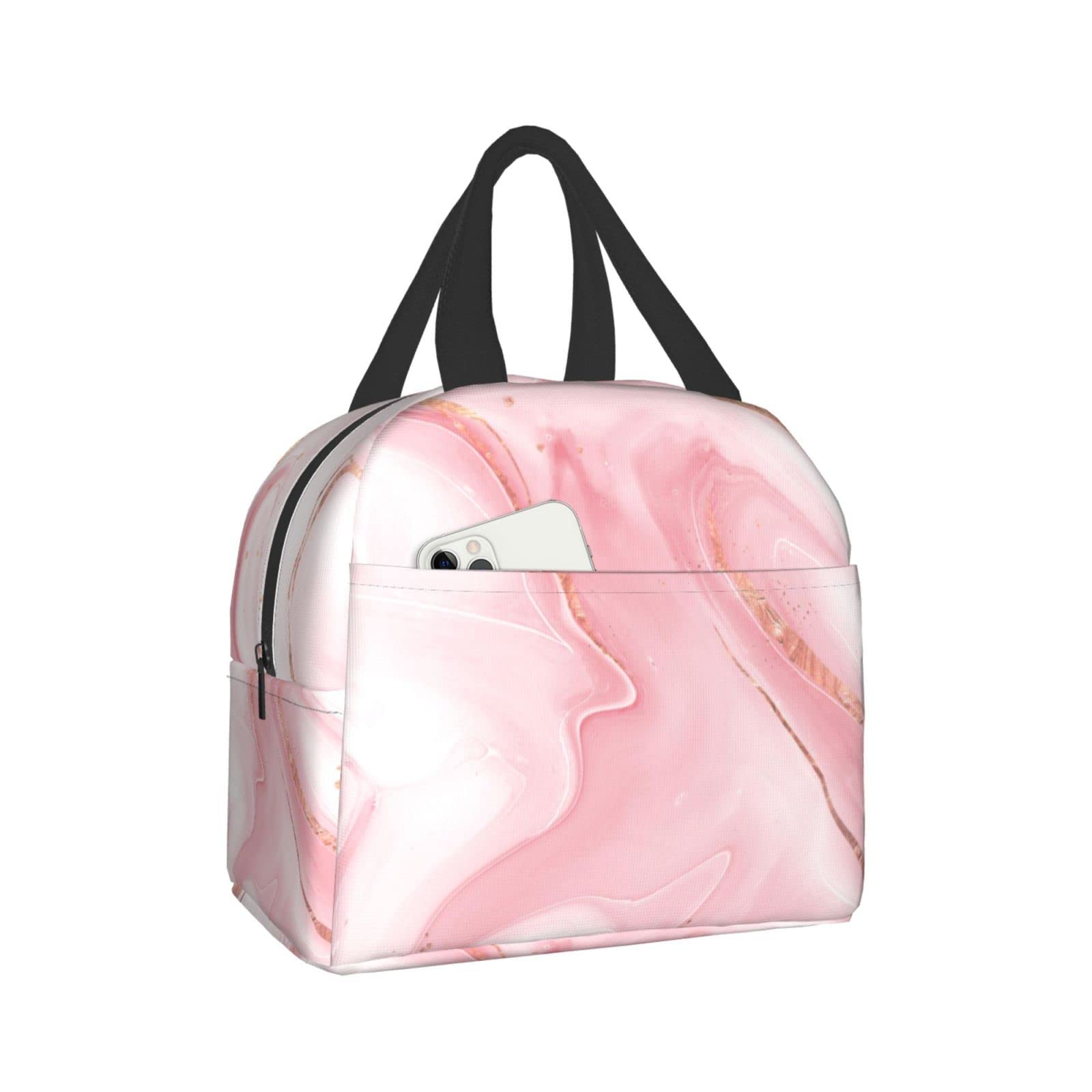 Premium Pink Marble Insulated Lunch Box - Reusable Thermal Lunch Bag for Women & Men, Leakproof Food Container for Office, School, Camping, Hiking, Picnic, Beach & Travel