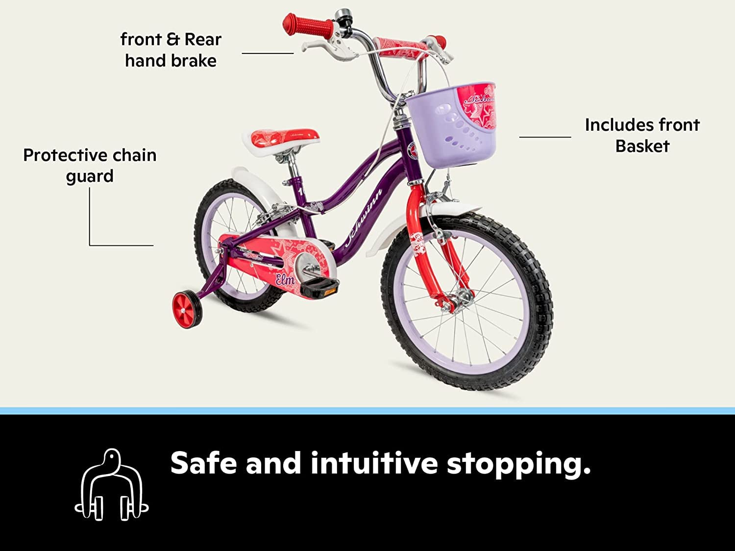 Schwinn Koen & Elm BMX Style Kids Bike for Boys and Girls - 12 to 18 Inch Wheels with Training Wheels, Basket & Number Plate - Perfect for Ages 2-9 Years (28-52