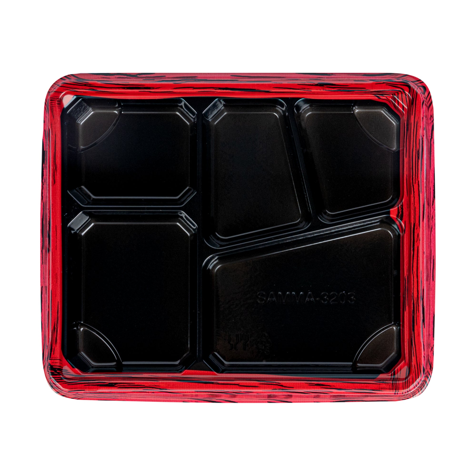 Bento Tek 18 oz Rectangle Red and Black Plastic Bento Box with 5 Compartments | 9.25