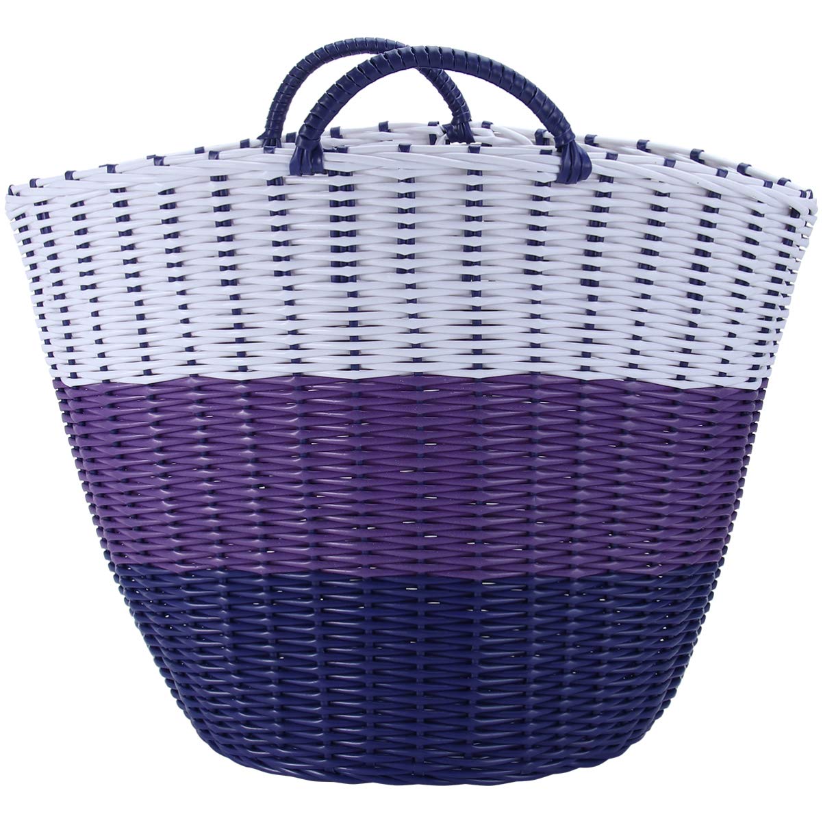 Cabilock Extra Large Woven Laundry Basket - XXL Blanket & Clothing Storage Organizer for Nursery, Toys, Throws, Pillows & Towels - Durable Hamper for Home, Bedroom, Bathroom & Laundry Room (White & Purple)