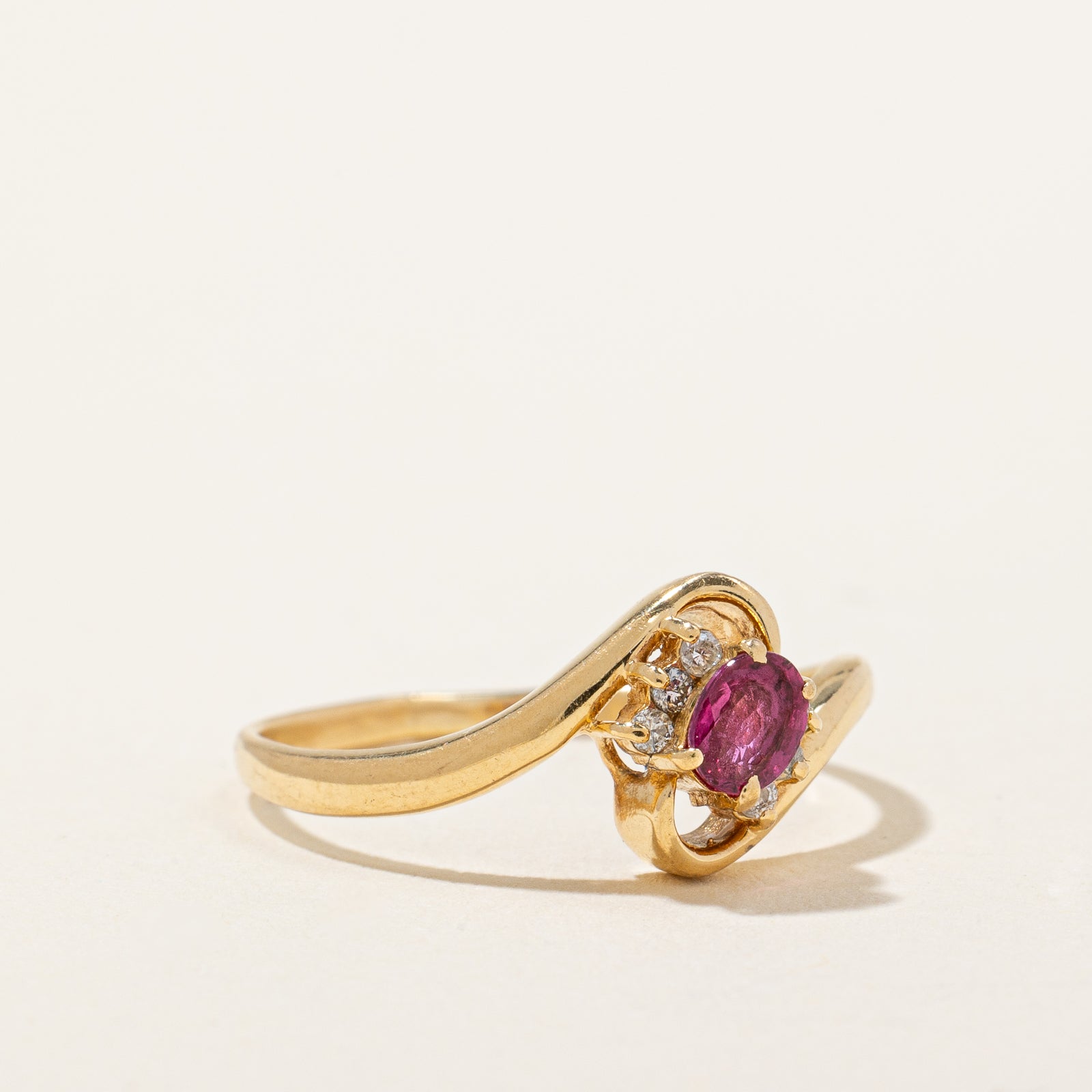 Elegant Ruby & Oval Abstract Ring - 0.21ct Natural Ruby with 0.06ctw Diamond Accents - Size 6.5 - Perfect for Engagement, Anniversary & Special Occasion Jewelry Gift