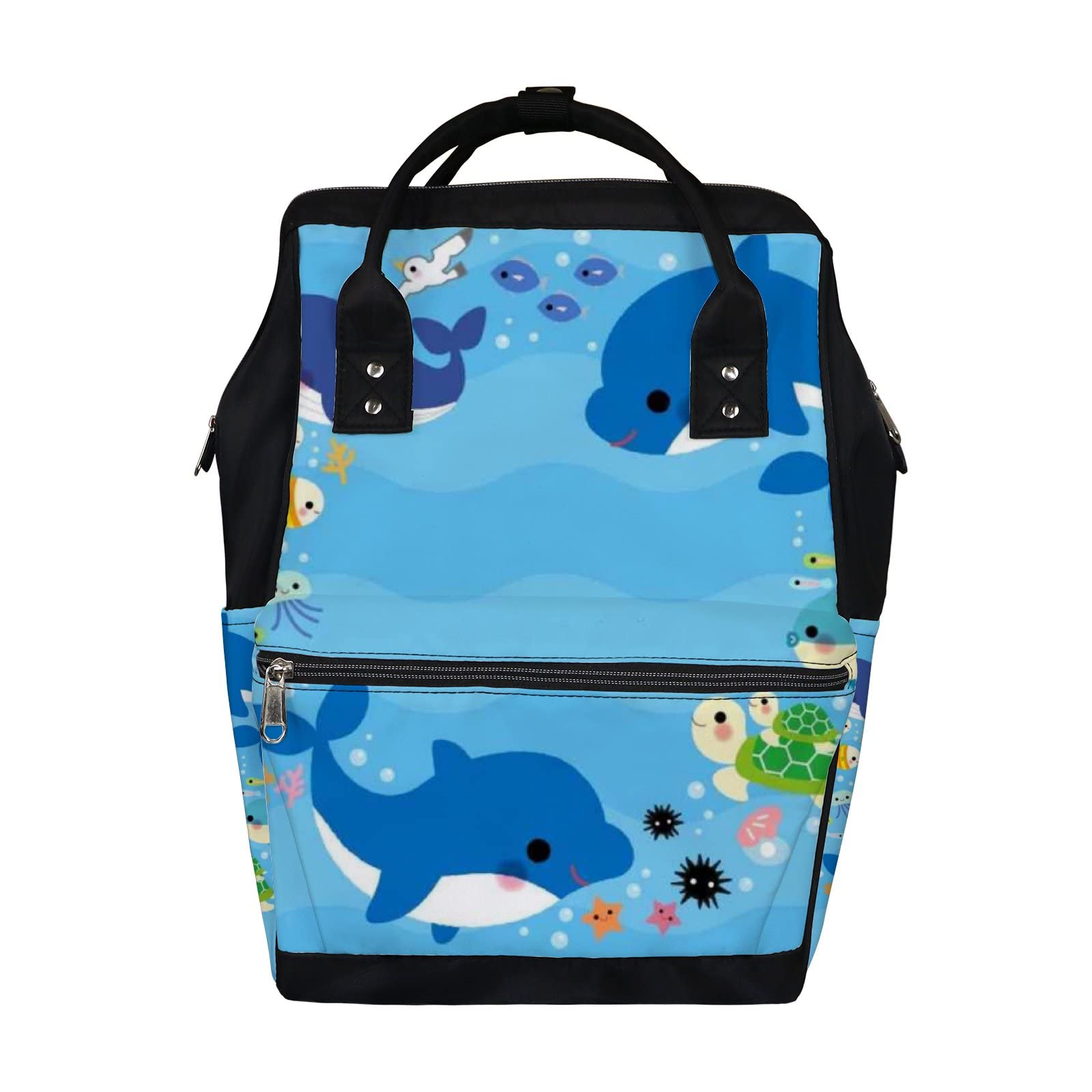 Waterproof Kawaii Whale & Dolphin Diaper Backpack - Large Capacity Baby Nappy Changing Bag with Laptop Compartment | Stylish Unisex Travel Backpack for Parents | Perfect for Daycare, Beach Trips & Family Outings