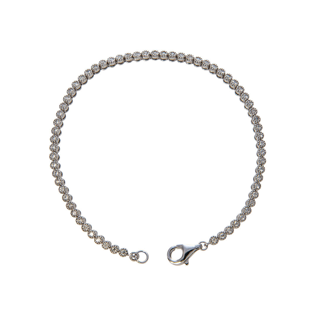 0.78ctw Diamond Bezel Set Milgrain 14K White Gold Bracelet for Women - Elegant Tennis Bracelet for Wedding, Anniversary & Special Occasions