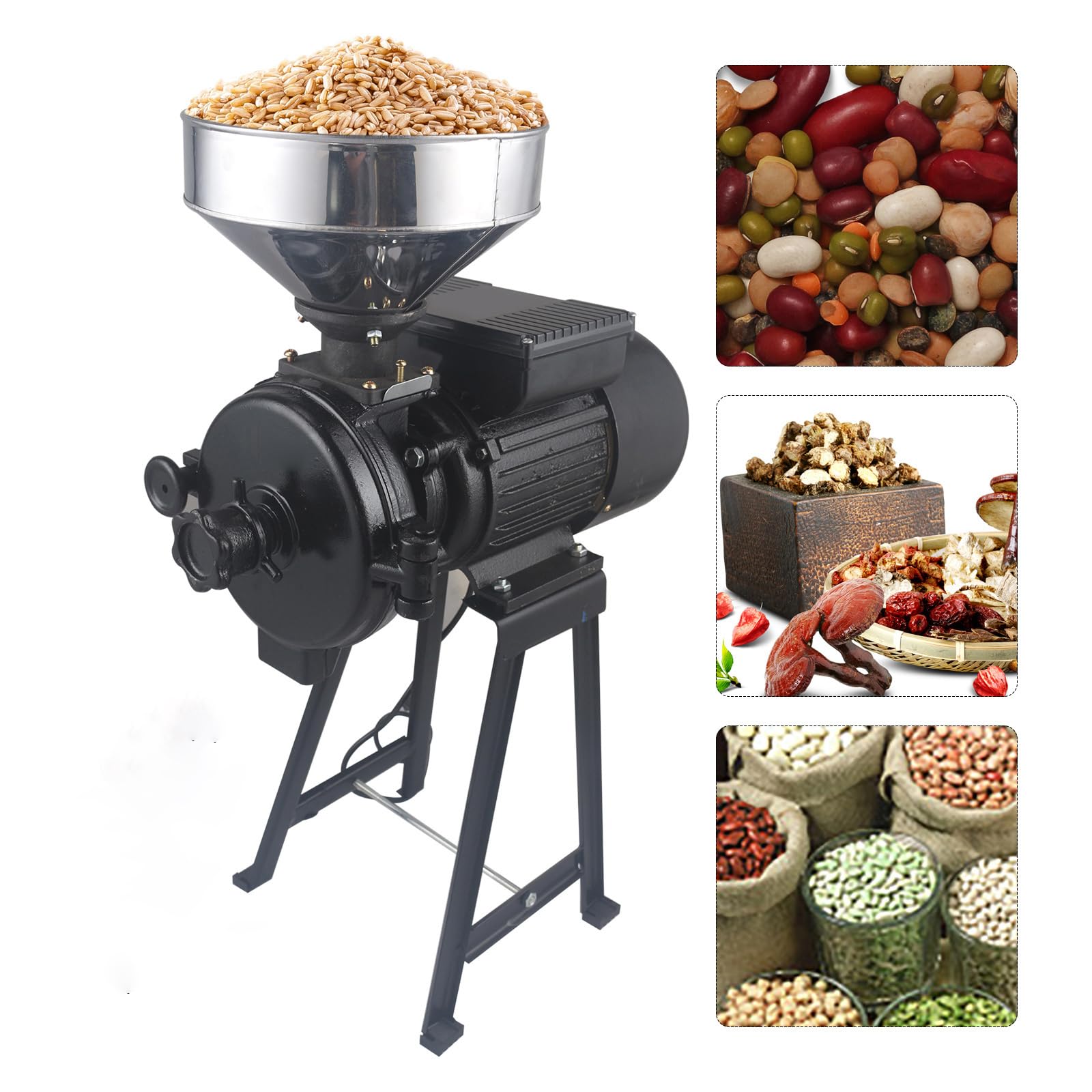 3000W Electric Grain Grinder Mill - Commercial Corn, Wheat & Spice Grinder Machine with Funnel - 110V Flour Mill for Cereals, Beans & Coffee - Perfect for Home Baking, Restaurant & Coffee Shop Use