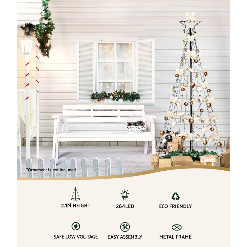 2.1M (7ft) Solar Powered Christmas Tree with 264 Multi-Color LED Lights - Outdoor/Indoor Holiday Decor for Home, Garden & Party