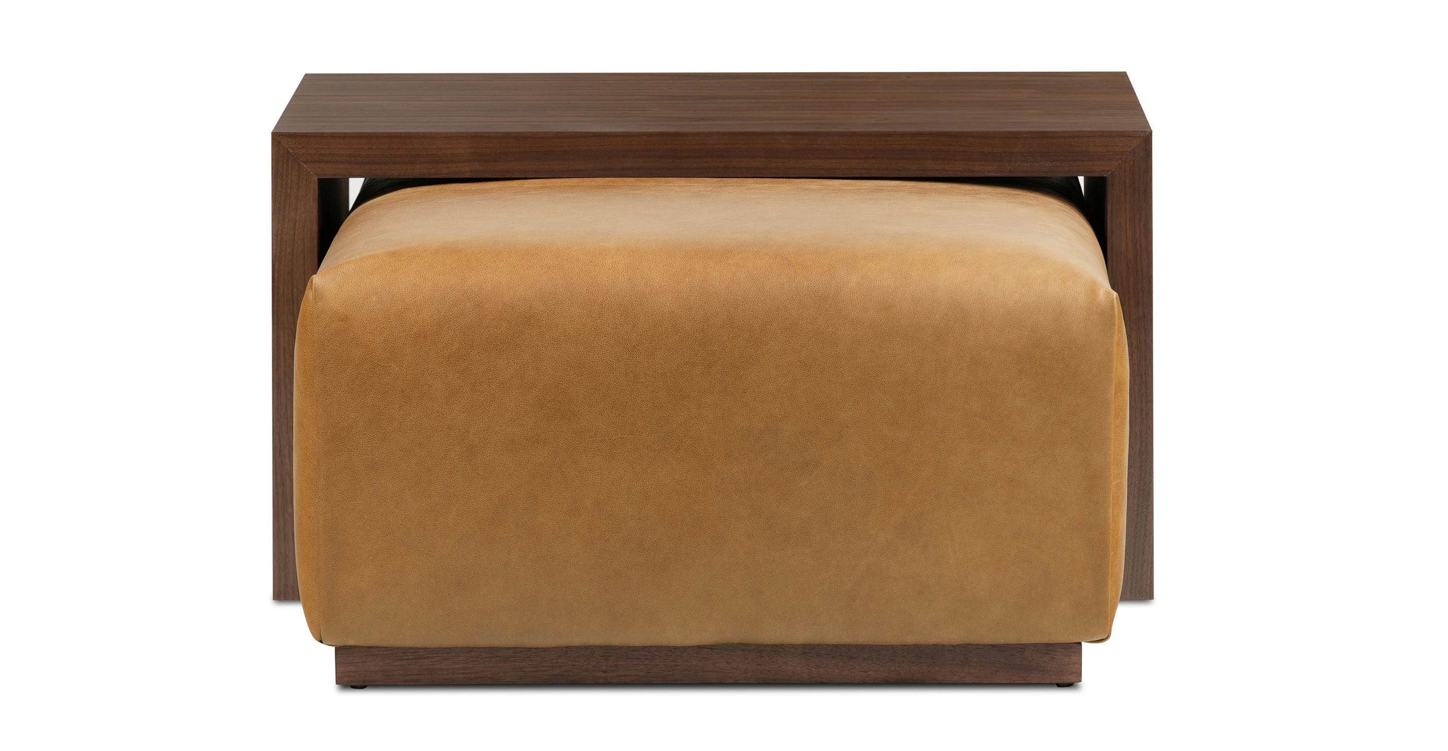 Jarmo Leather Ottoman with Walnut Table - Stylish Footrest & Coffee Table for Living Room, Bedroom, or Office - Premium Leather & Wood Furniture for Home Decor