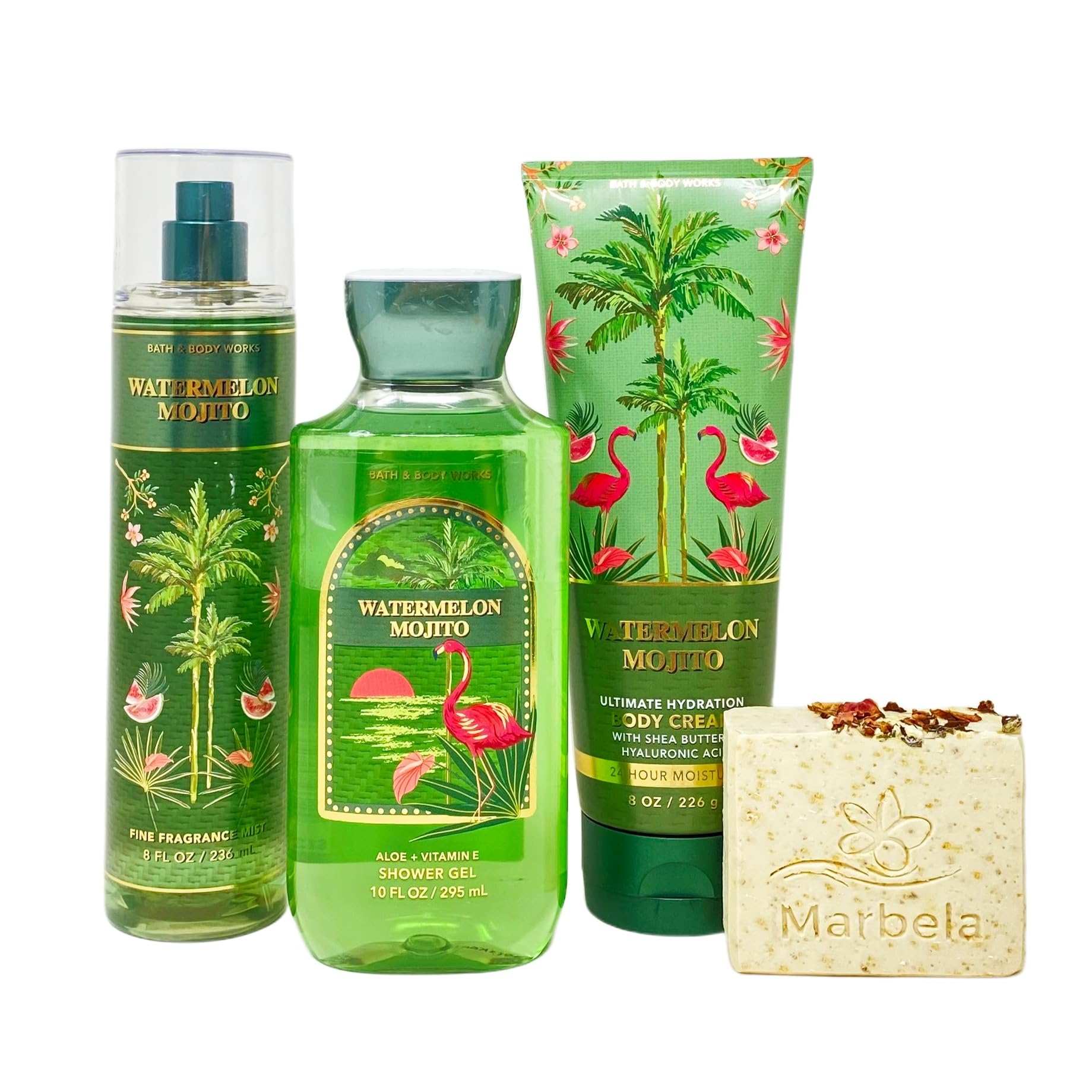 Bath & Body Works Watermelon Mojito 3-Piece Gift Set - Fragrance Mist, Body Cream & Shower Gel with Free Rose Bar Soap | Summer Body Care Essentials for Women, Perfect for Gifts, Travel & Daily Pampering