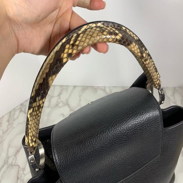 Authentic Louis Vuitton Capucines MM Handbag in Black Python Leather with Gold-Tone Hardware - Luxury Designer Tote for Women, Perfect for Work, Evening Events & Travel