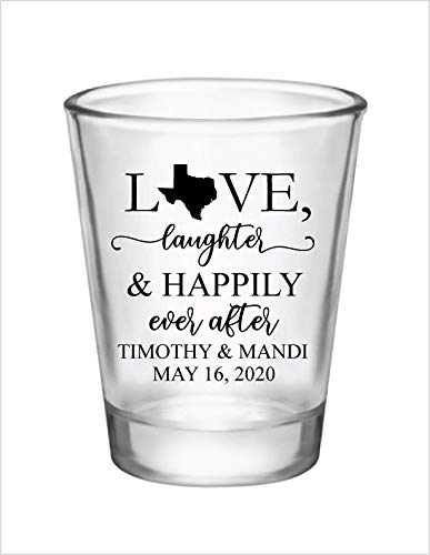 Personalized Texas Wedding Shot Glasses Bulk - Custom Engraved Favors for Bridal Showers & Receptions - Love Laughter Happily Ever After - Ideal for Rustic, Cowboy & Southern Themed Weddings