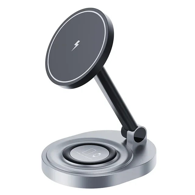 2 in 1 Wireless Charger Stand for iPhone & Android - Fast Charging Phone Holder with LED Indicator for Bedroom, Office & Car (Black)