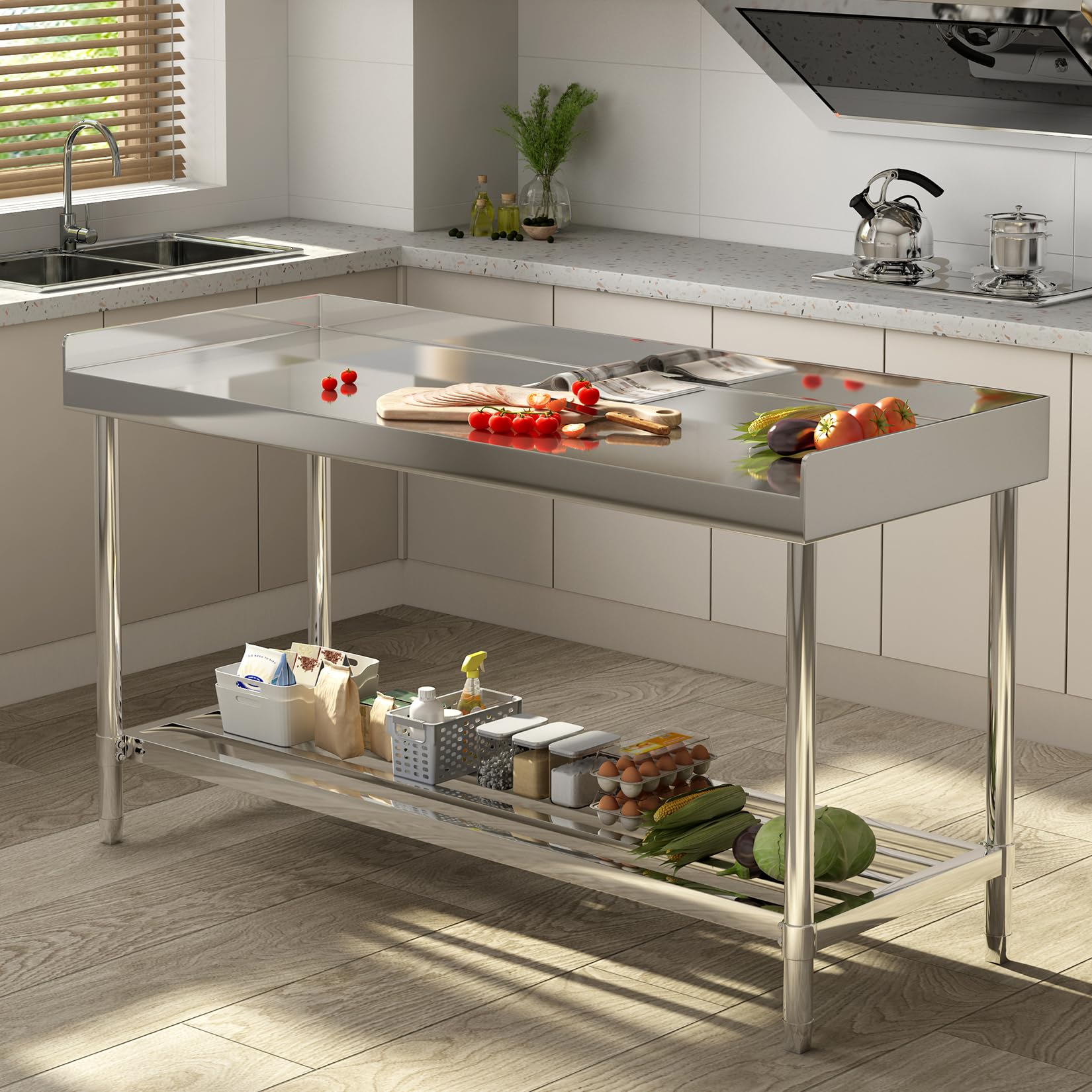 Heavy Duty 24x48 Inch Stainless Steel Prep Table with Adjustable Undershelf & Backsplash - Commercial Kitchen Work Table for Restaurant, Home, Hotel - Perfect for Food Prep, Cooking & Serving