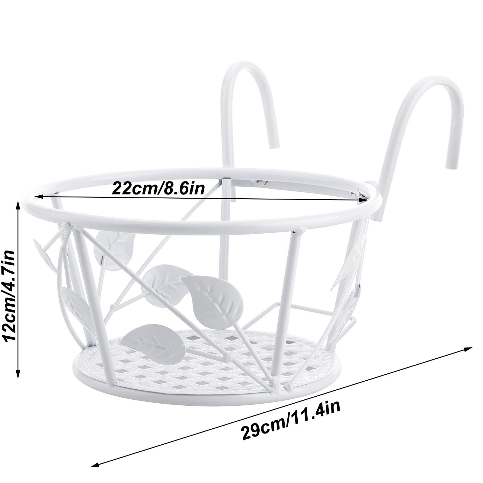 2 Pack Hanging Railing Flower Pot Basket Holder - Durable Iron Art Planter Stand for Balcony, Patio & Garden - Over The Rail Metal Fence Pot Container for Indoor/Outdoor Decor (Perfect for Small Spaces, Vertical Gardens & Urban Gardening)