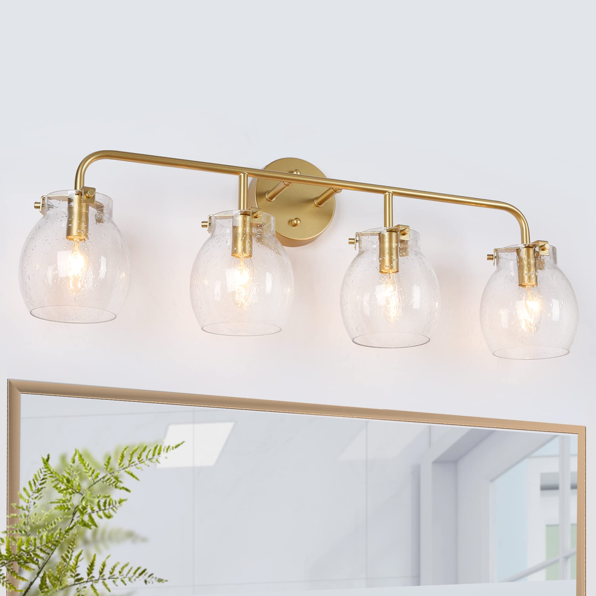 Modern Gold Vanity Lights with Seeded Glass - 4 Light Bathroom Fixture for Mirror (29