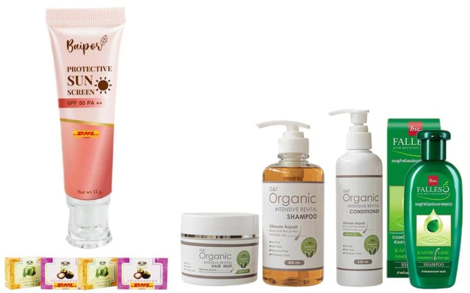 W-8848 Baipor SPF 50 PA++ Sunscreen Protection Set with G&T Hair Shampoo | DHL Express Shipping | Free Tomato Facial Mask Included | Perfect for Beach, Outdoor & Travel Use