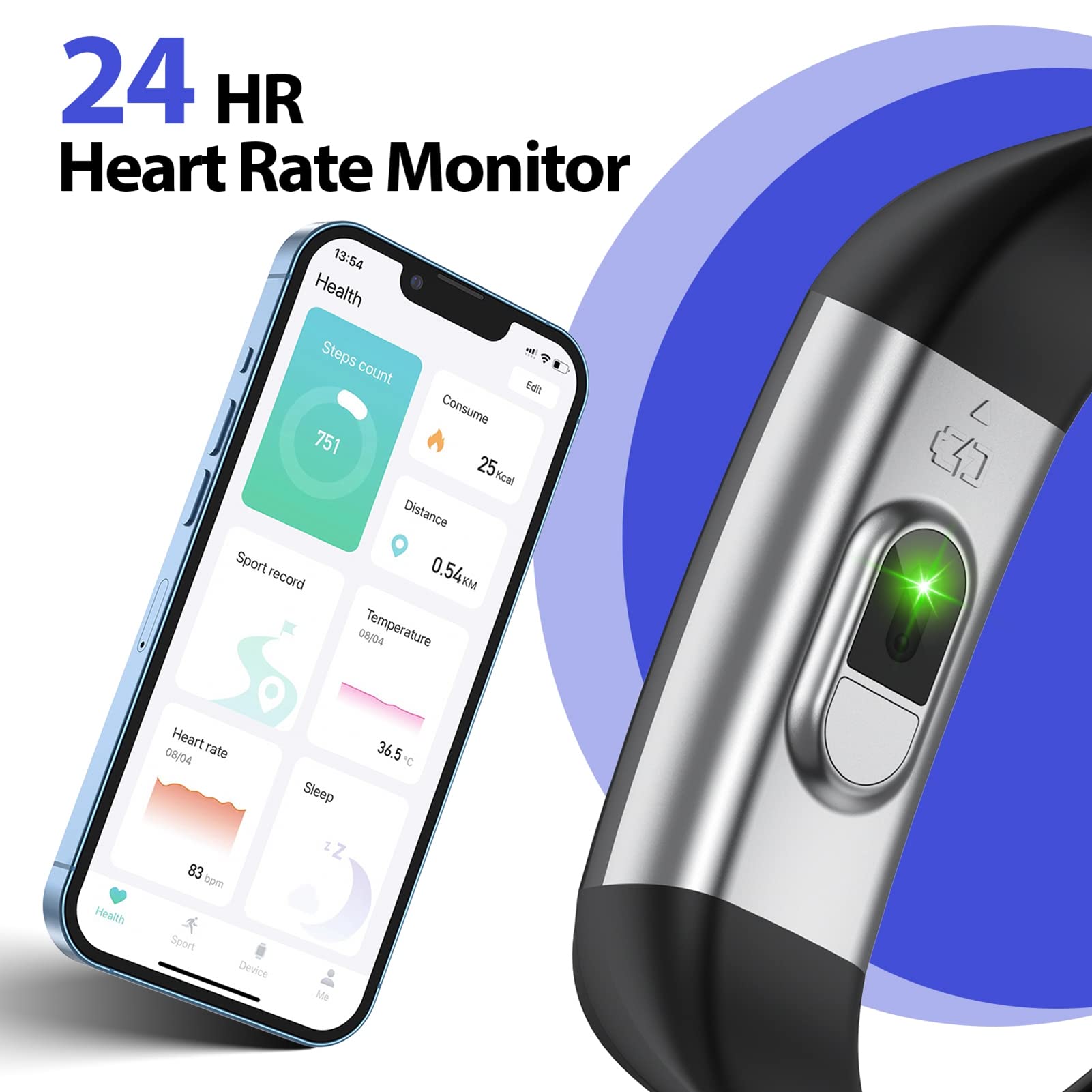 Portzon Fitness Tracker with Heart Rate & Sleep Monitor - Waterproof Activity Tracker for Men & Women - Step Counter for Running, Swimming & Workouts