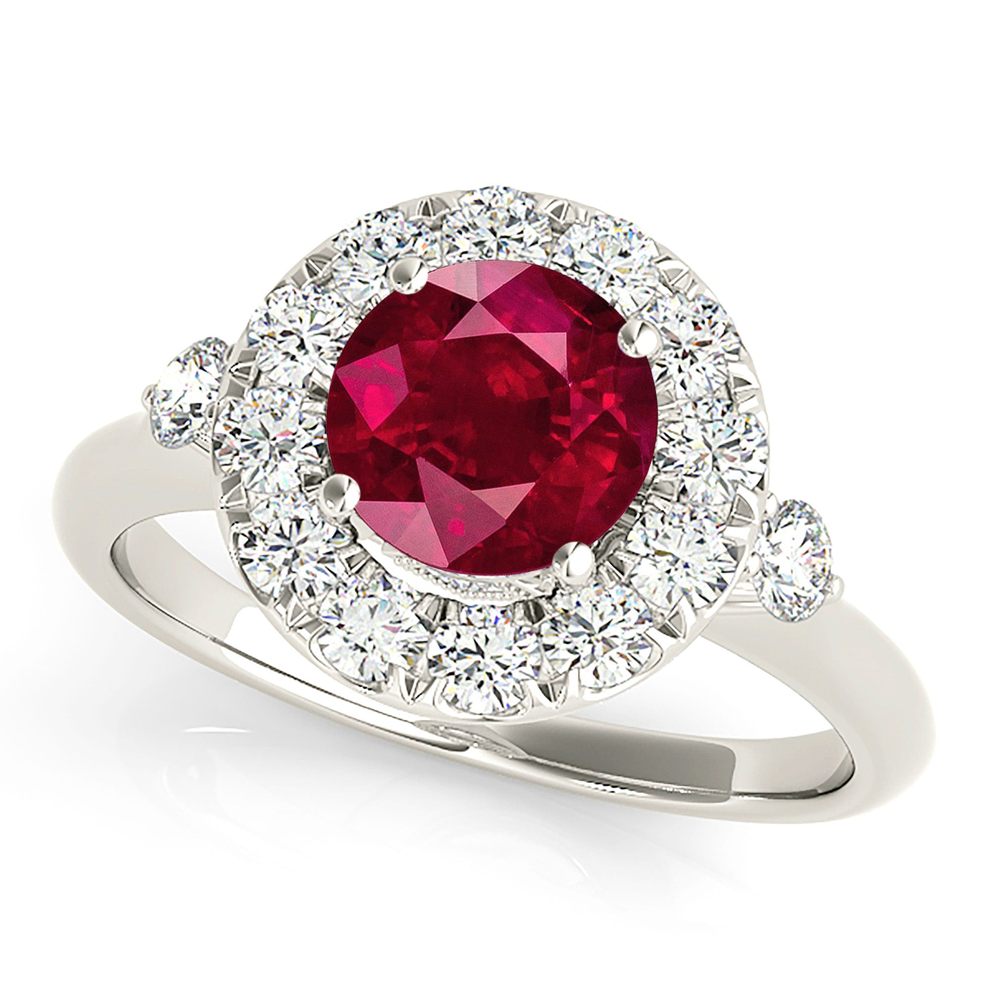 1.35 Carat Genuine Ruby Ring with Diamond Halo & Side Accents - Elegant Engagement, Anniversary or Gift Jewelry for Women