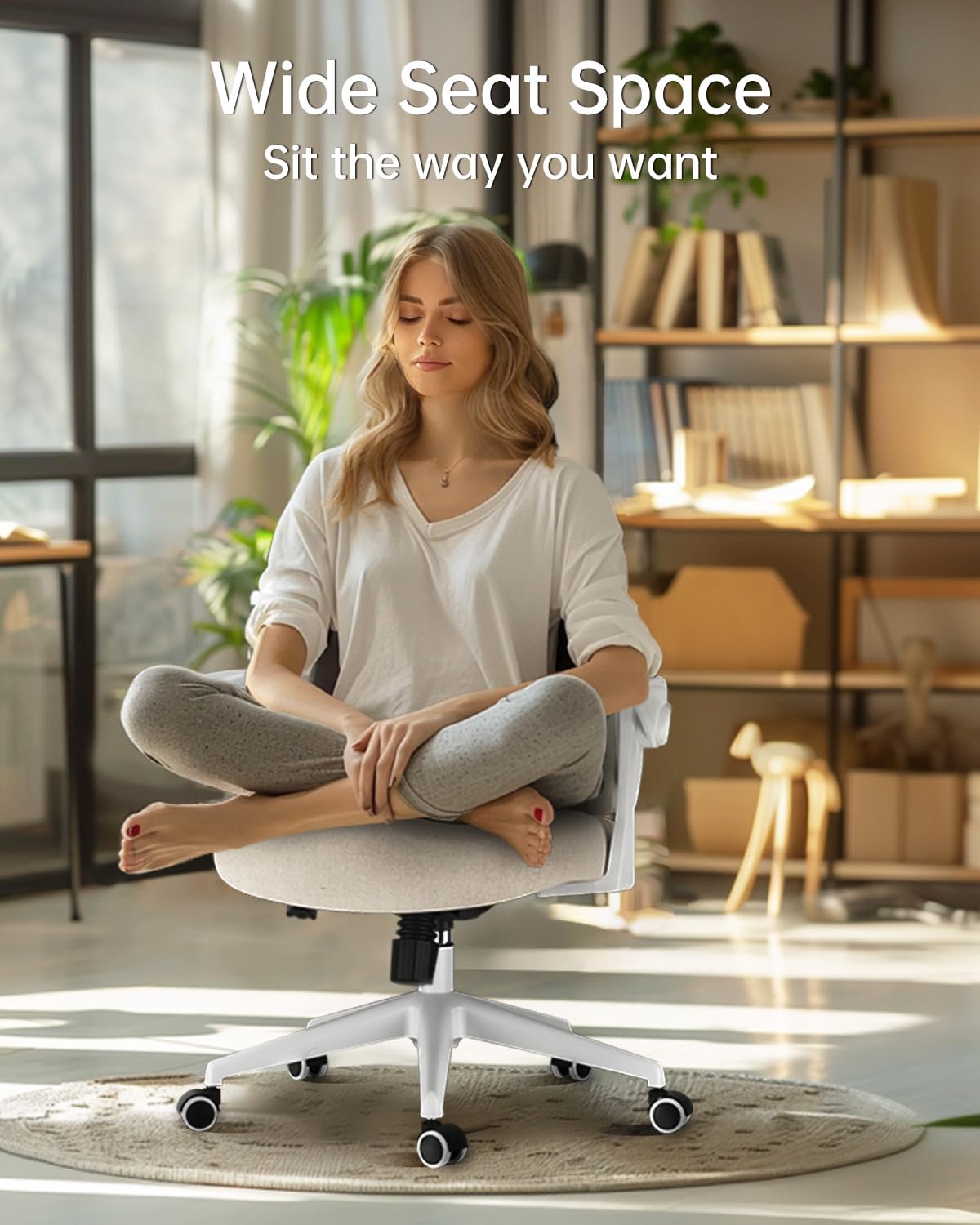 Hbada Ergonomic Office Chair with Flip-Up Armrests & Saddle Cushion - Adjustable Swivel Mesh Desk Chair with S-Shaped Backrest, Grey - Perfect for Home Office, Gaming & Workspace Comfort