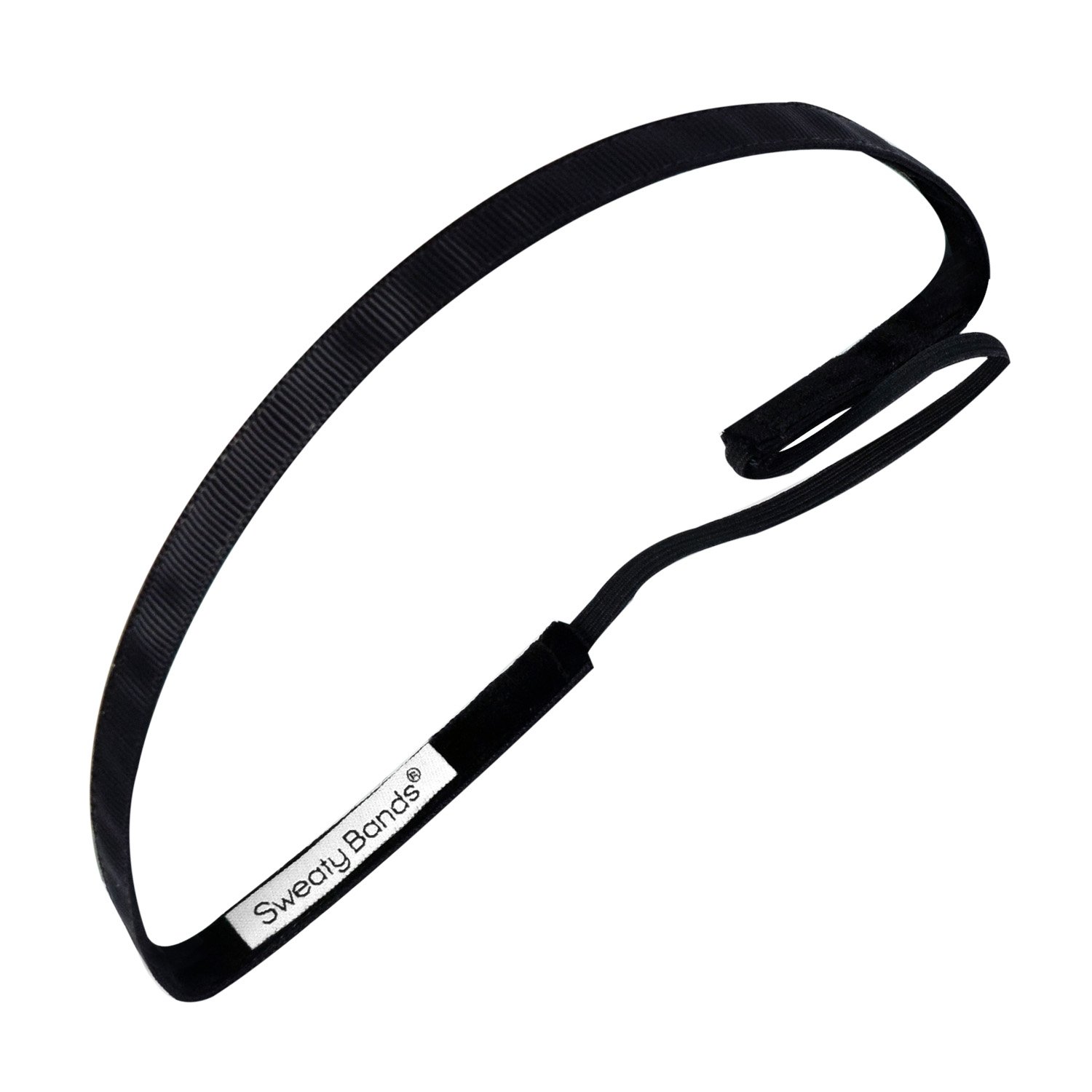 Non-Slip Velvet-Lined Headband for Women & Girls - Sweaty Bands Exercise Hairband in Rock Solid Black 3/8-Inch - Perfect for Yoga, Running, Workouts & Sports