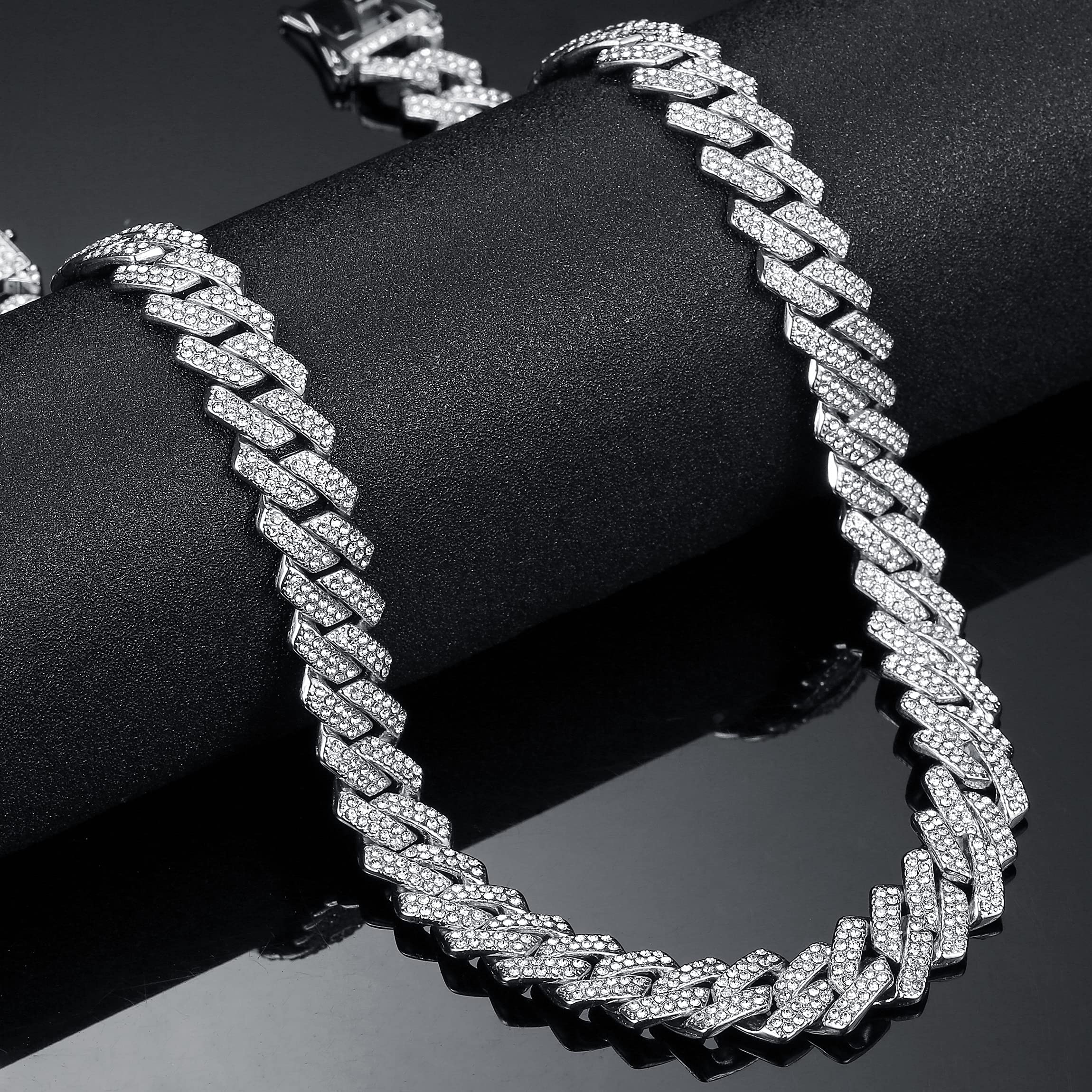 Saintda Cuban Link Chain for Men & Women - Iced Out Silver, Gold & Rose Gold Miami Cuban Necklace - Bling Diamond Hip Hop Jewelry with Gift Box - Perfect for Parties, Gifts & Hip Hop Fashion