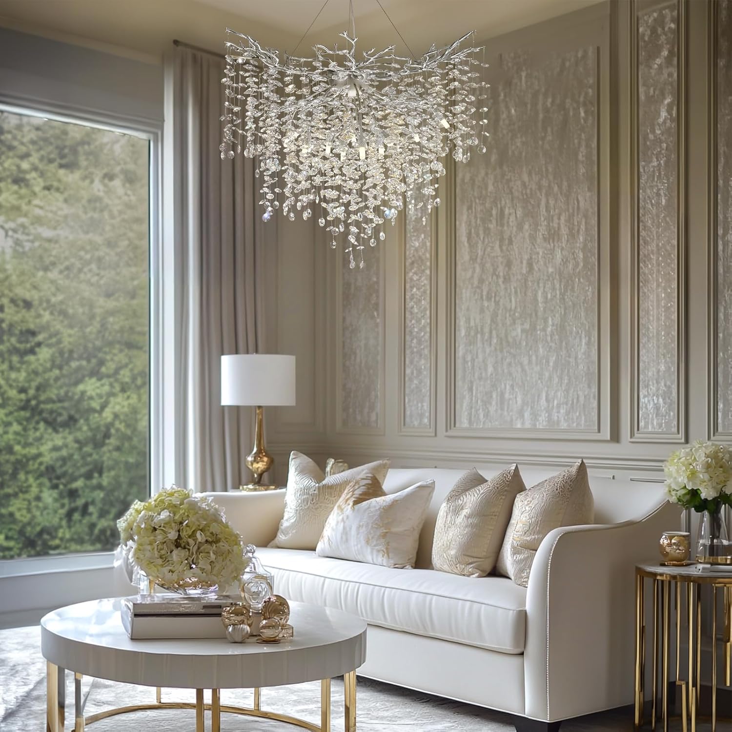 Modern Crystal Chandelier for Dining Room - Elegant Ceiling Light Fixture with LED Bulbs - Perfect for Home Decor, Wedding Venues & Luxury Restaurants
