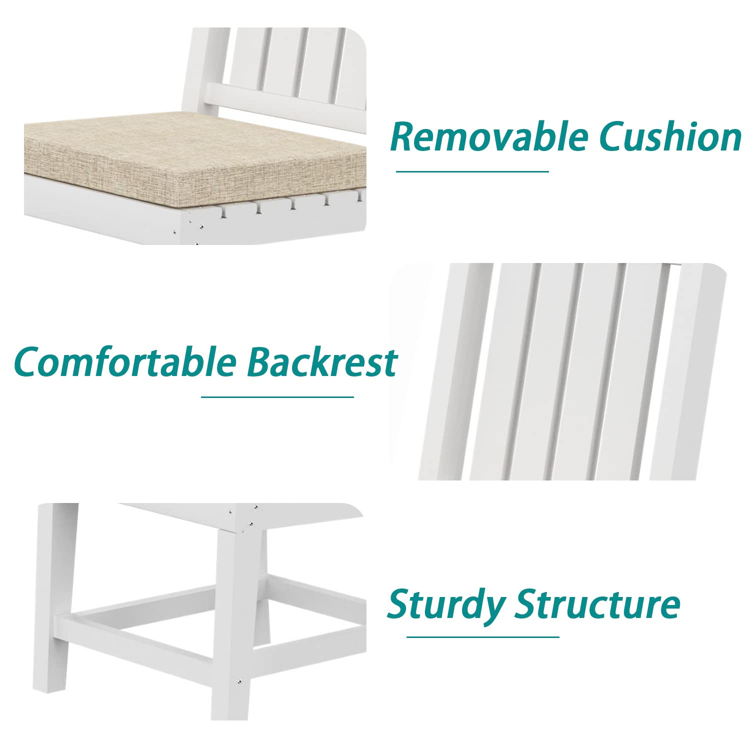 Kevinplus 2-Pack Outdoor Dining Chairs - White Armless Patio Chairs with Removable Cushions for Garden, Backyard, Balcony, Porch & Indoor Kitchen Use - Perfect for Al Fresco Dining and Relaxing Outdoors