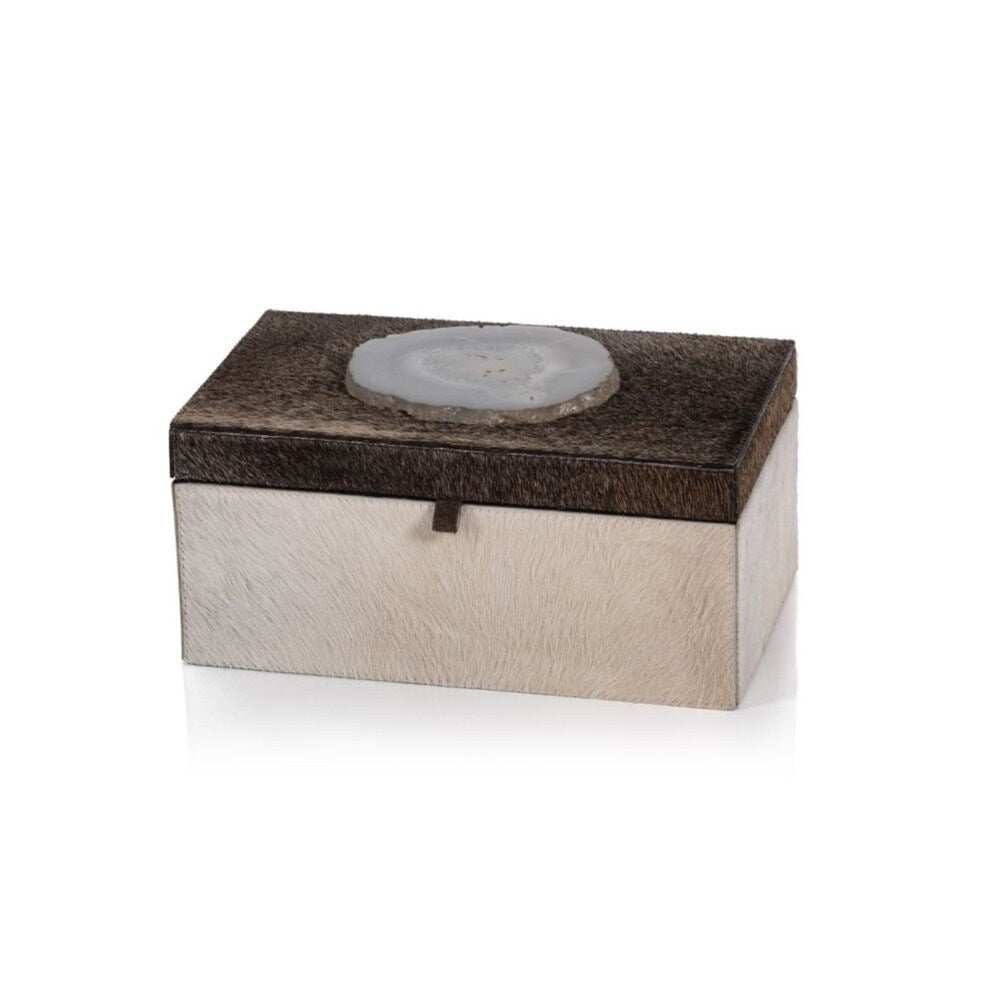 Aman 10-Inch Long Decorative Leather Box with Luxurious Fur Coating - Perfect for Jewelry Storage, Home Decor & Gift Packaging