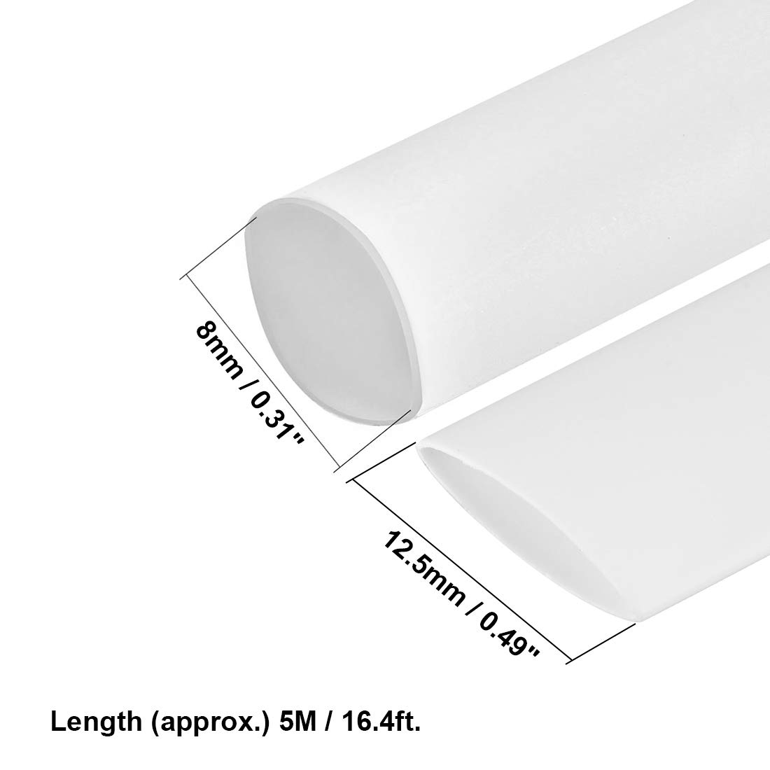 uxcell 8mm Heat Shrink Tubing - 12.5m Flat Width, 2:1 Ratio, White Cable Sleeve (5m Length) for Wire Insulation & Cable Protection | Electrical DIY Projects, Automotive Wiring, Home Repair