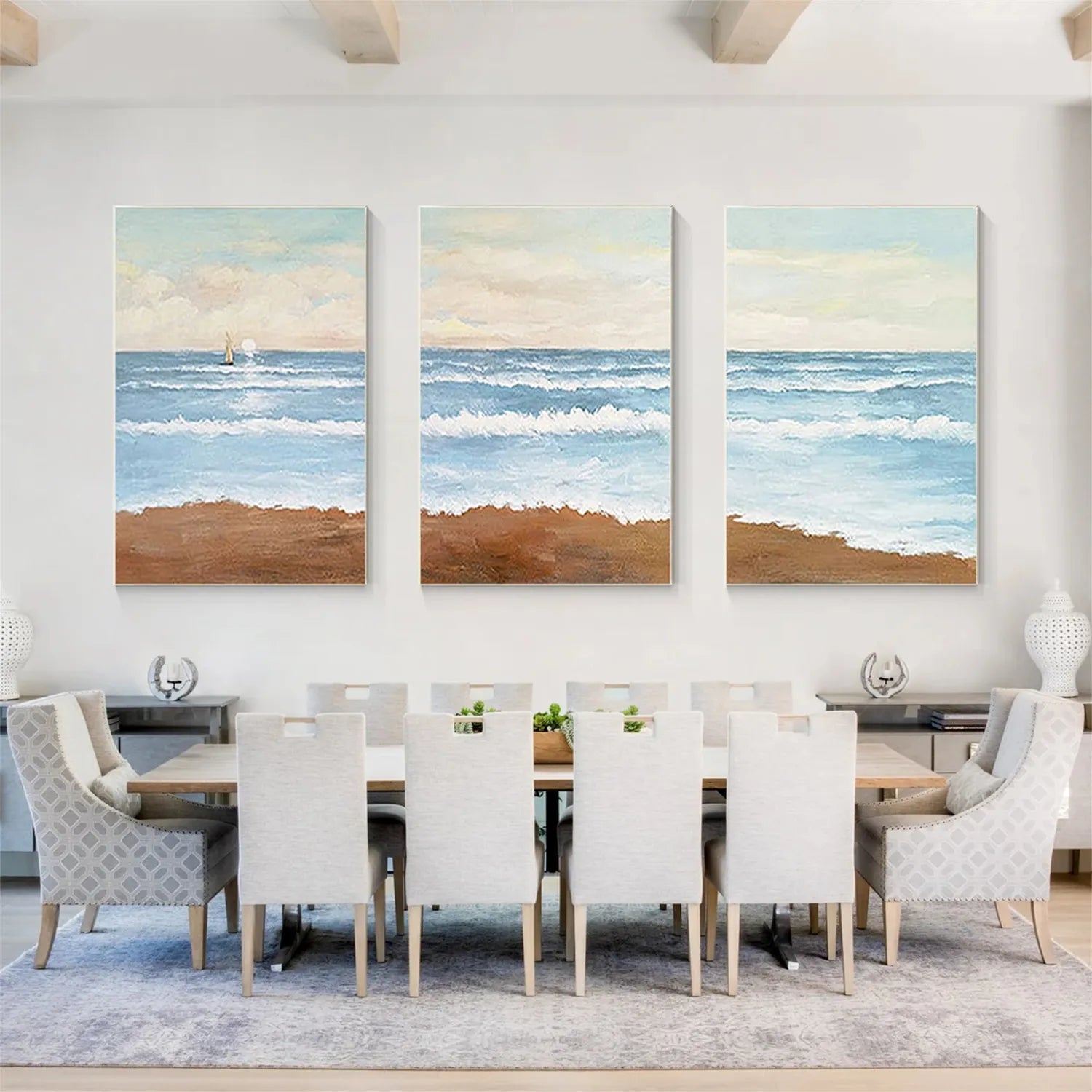Ocean and Sky Painting Set of 3 - Coastal Wall Art Decor for Living Room, Bedroom & Office | Modern Seascape Canvas Prints | Home & Office Wall Decor