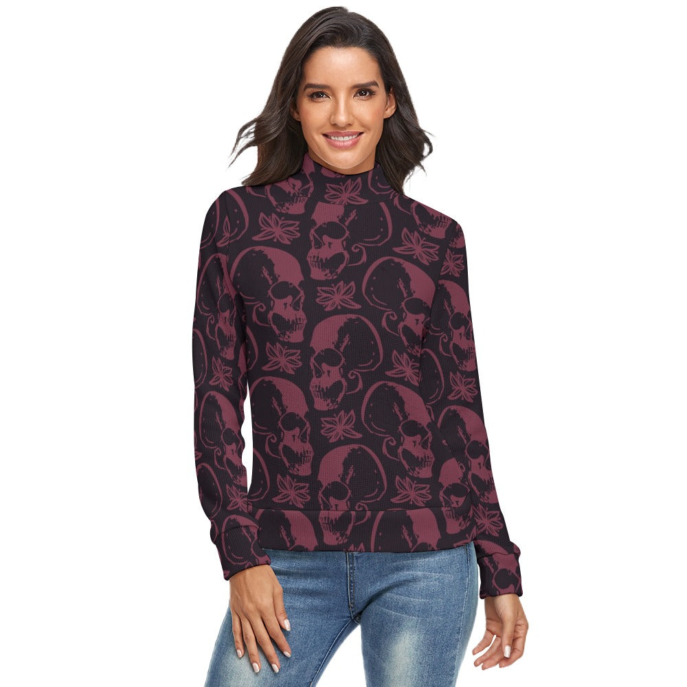 Gothic Purple Skull Print Long Sleeve Turtleneck Sweater for Women | Halloween, Punk Fashion & Winter Layering Outfits