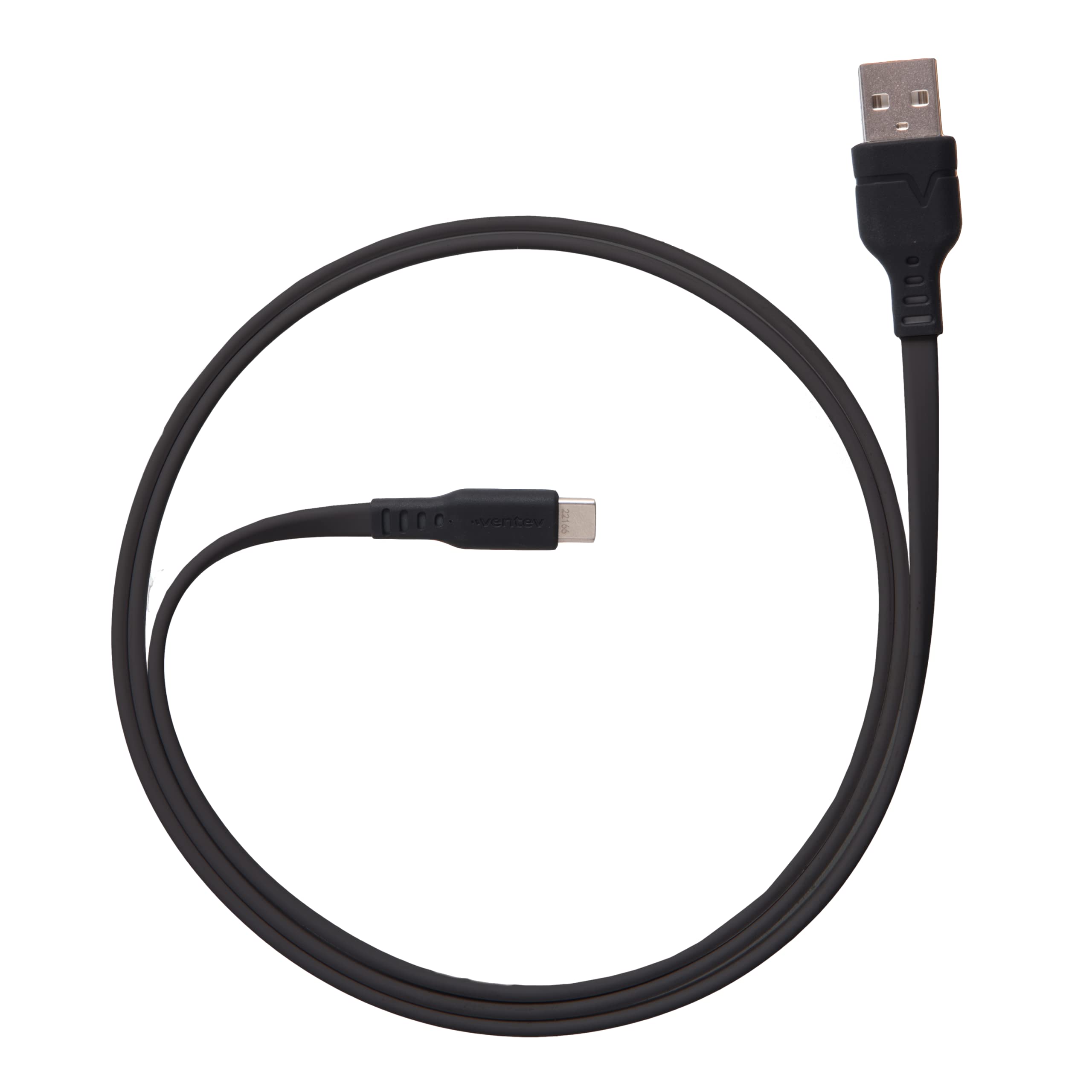 Ventev ChargeSync Flat USB A to USB C Cable 3.3ft - Fast Charging & Tangle-Free Design | Compatible with Samsung Galaxy S24/S23/S22, Note 20/10, Google Pixel 8/7/6, OnePlus 11/10/9, iPad Pro/Air, MacBook Pro/Air - Perfect for Home, Office & Travel Charging - Black