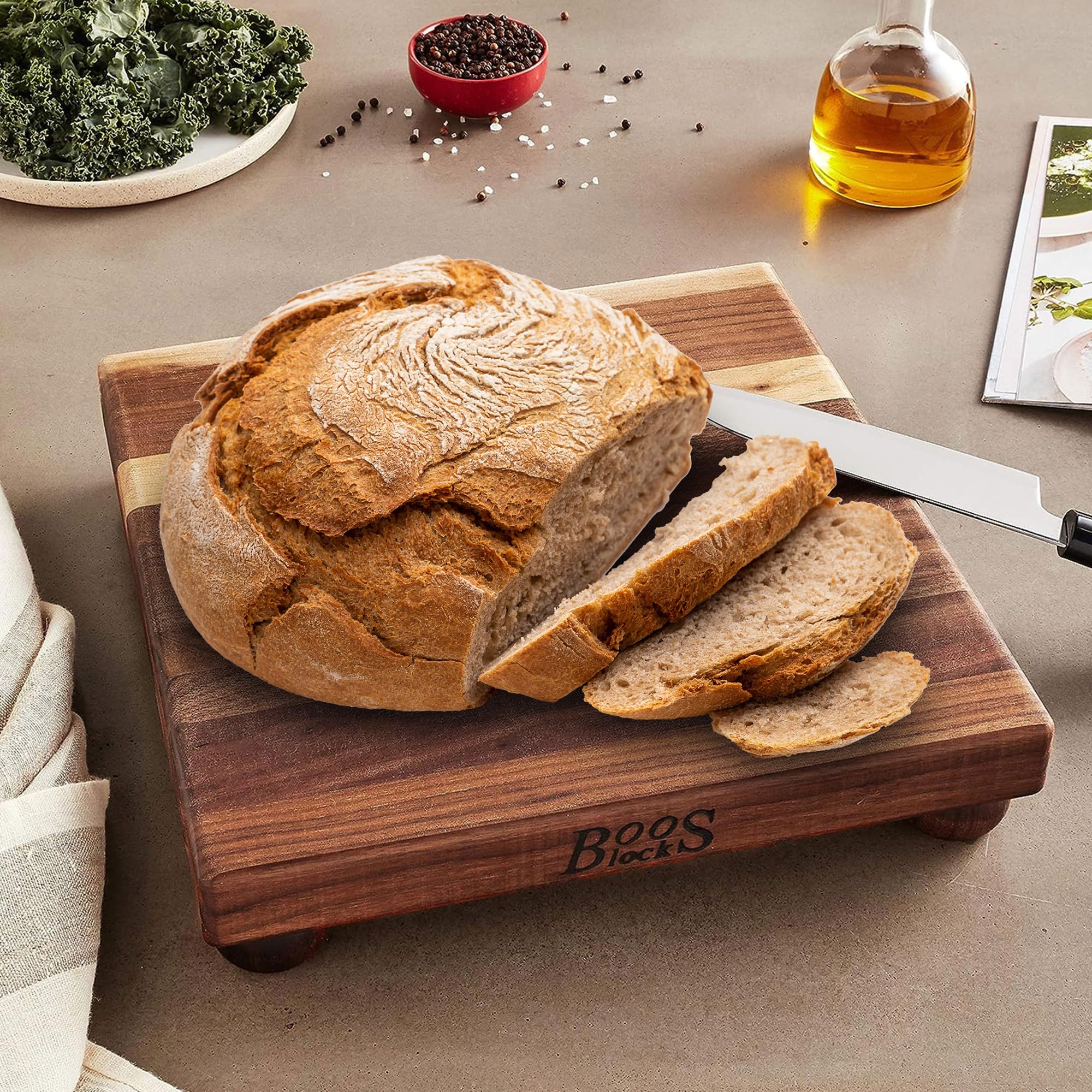 John Boos B Series 12x12 Inch Walnut Wood Cutting Board with Feet - Premium Square Kitchen Chopping Block for Meat, Vegetables & Fruits - Ideal for Home Cooks & Professional Chefs