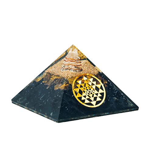 Black Tourmaline Crystal Pyramid - Natural Energy Orgonite Pyramid for Desk Decor, Feng Shui & Meditation | Healing Stones, Paperweight & Spiritual Gift for Office & Home