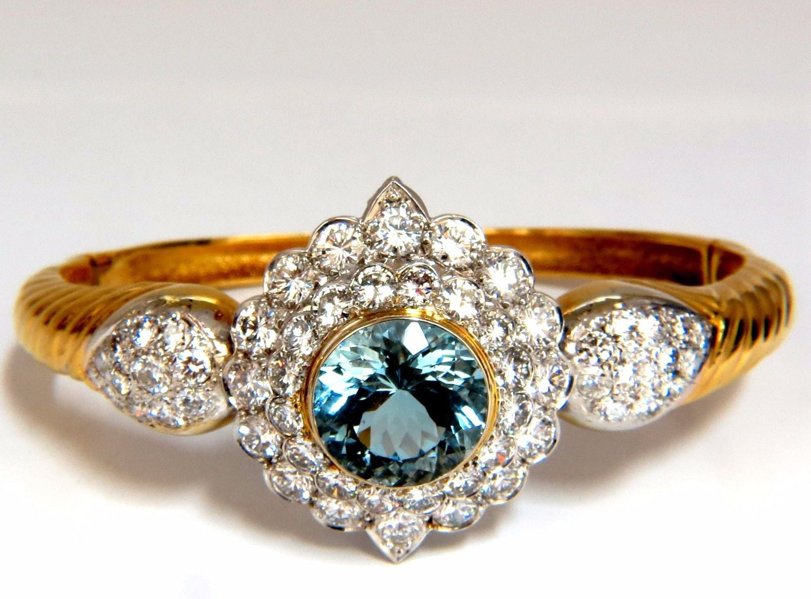 18kt Aquamarine & Diamond Bangle Bracelet - 15.50ct Natural Italian Cluster Jewelry for Women | Perfect for Weddings, Anniversaries & Special Occasions