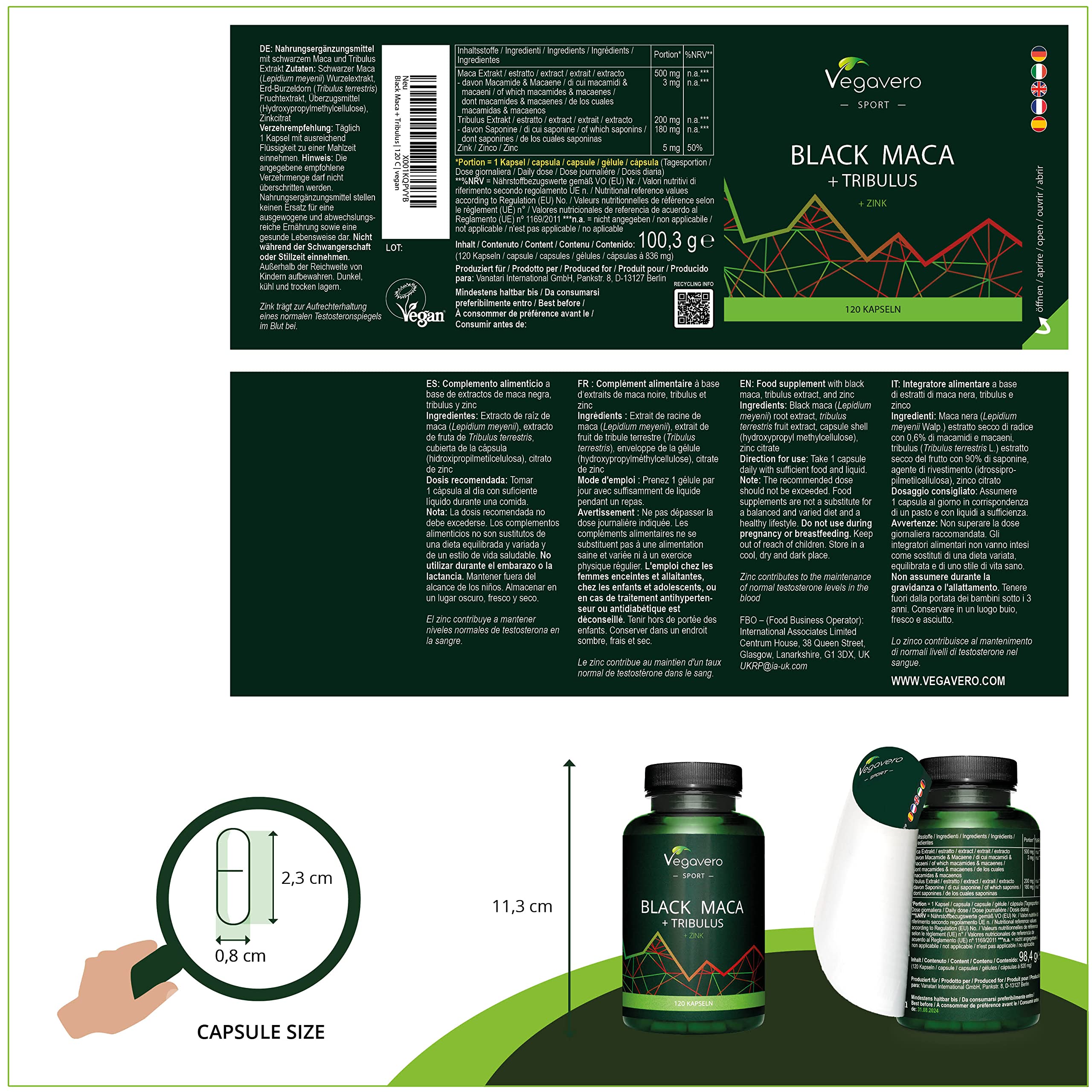 Vegavero Tribulus Terrestris & Maca Root Complex - 500mg Potent Extract (450mg Saponins) with 200mg Black Maca & Zinc | No Additives, Lab Tested | 120 Vegan Capsules | Natural Energy Booster for Men & Women | Supports Vitality, Stamina & Performance