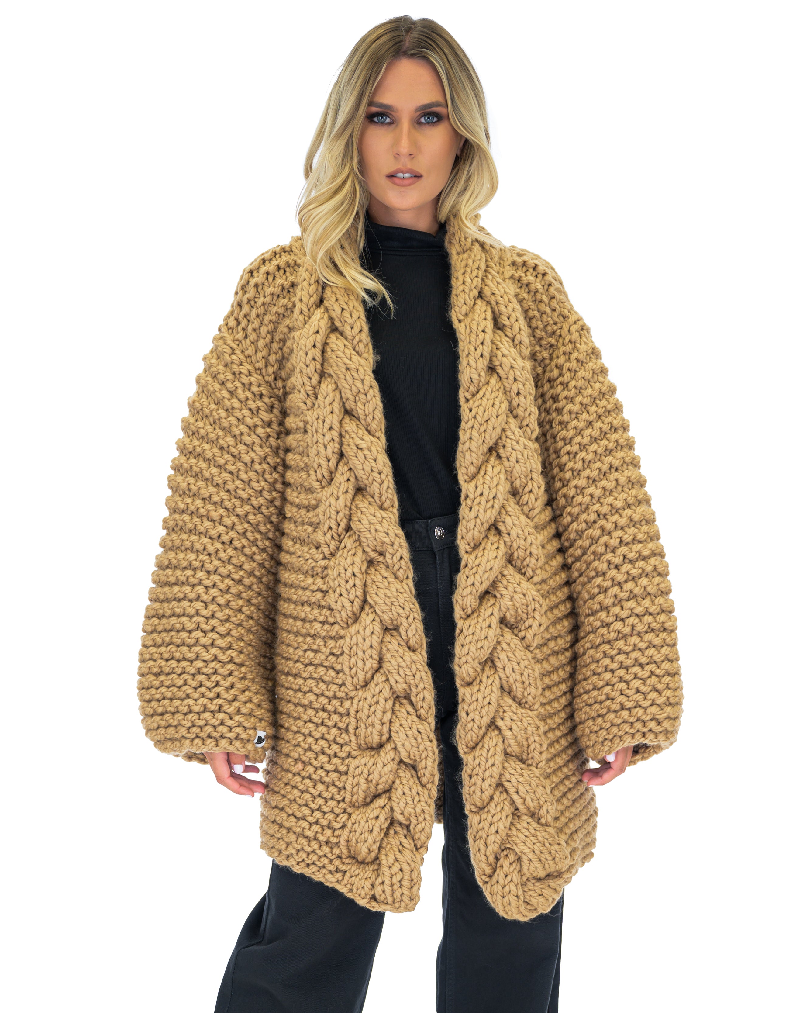 Women's Cable Knit Coat - Soft Wool Winter Jacket for Ladies - Perfect for Cold Weather, Office Wear & Casual Outfits
