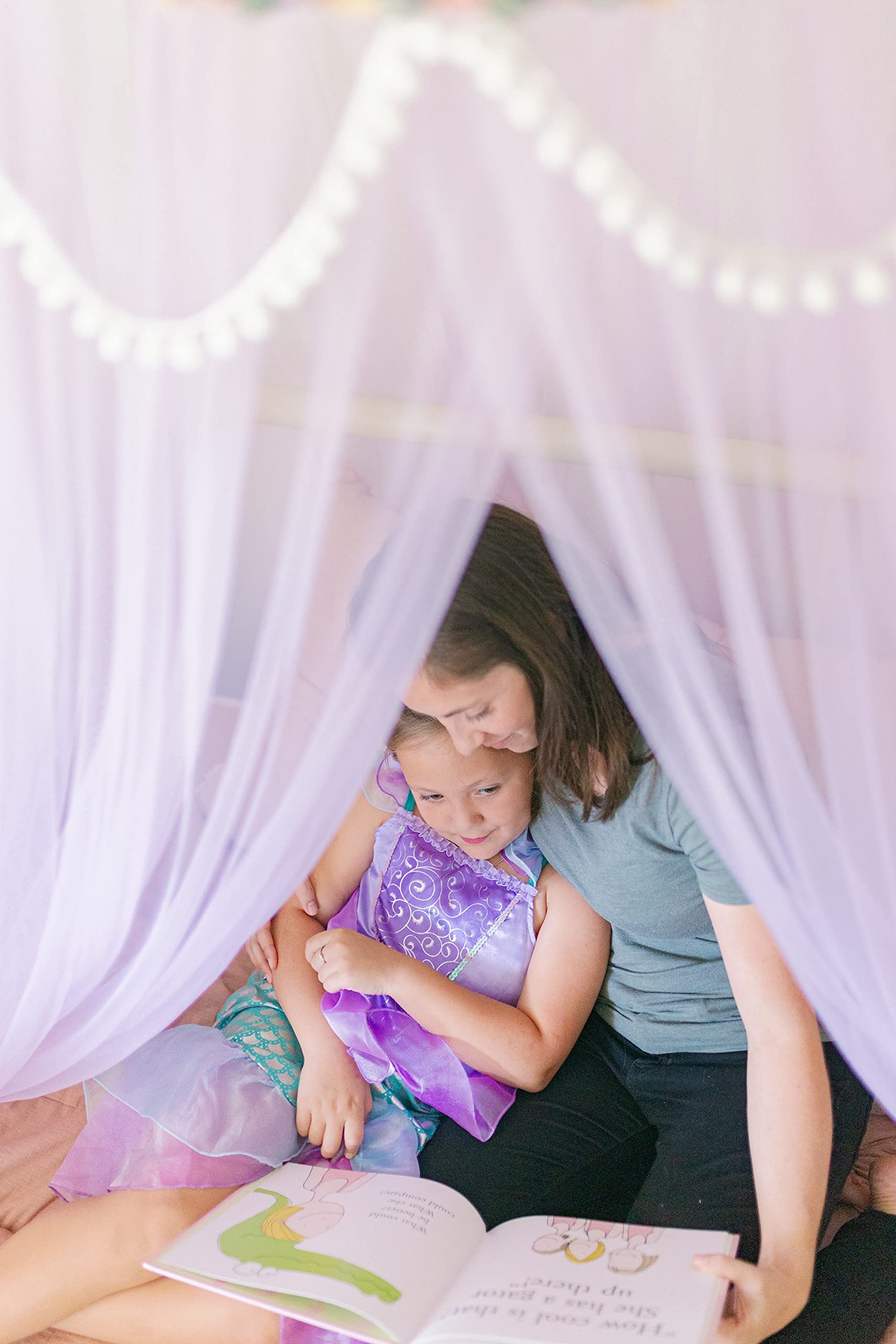 Mermaid Princess Bed Canopy for Girls - Kids Mermaid Themed Bed Netting - Hanging Reading Nook Canopy for Girls' Room - Queen Size Bed Canopy with Free E-Book | Perfect for Bedroom Decor, Playtime & Cozy Reading Space