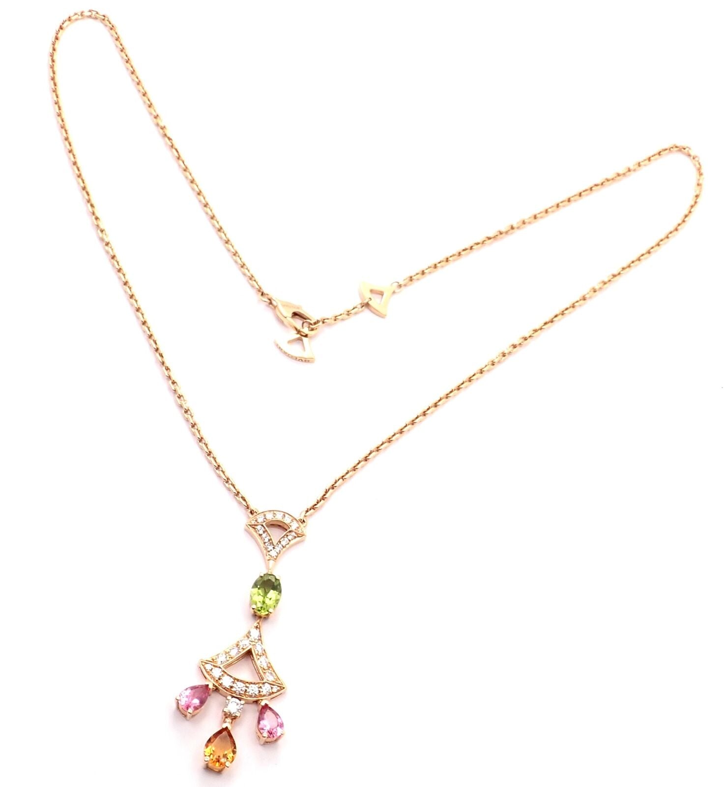 Authentic Bvlgari Diva Dream 18K Rose Gold Diamond & Peridot Necklace with Certification - Elegant Jewelry for Weddings, Parties & Special Occasions