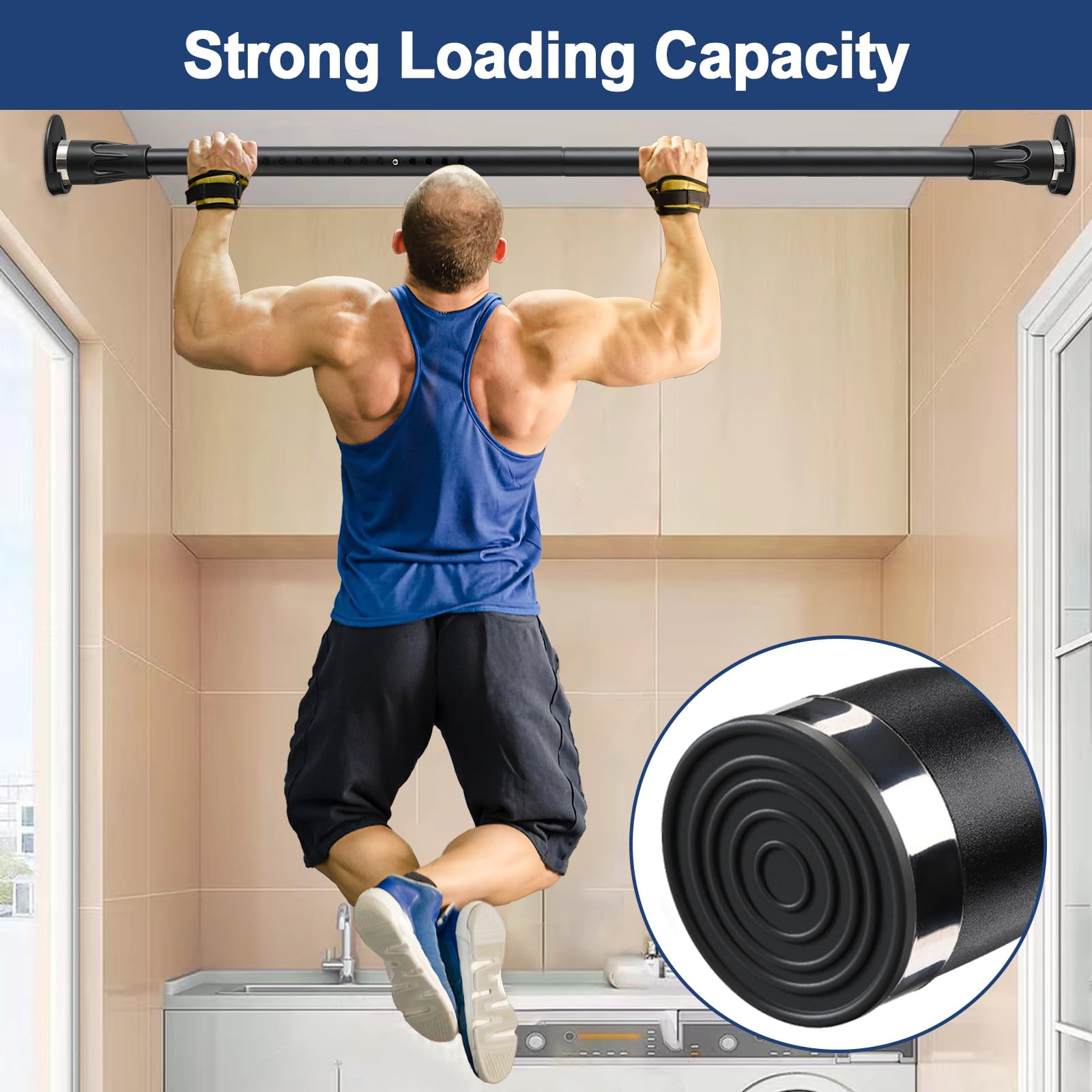 No-Drill Adjustable Tension Shower Curtain Rod 42-115 Inch - Black Bathroom Shower Rod with Holders for Easy Installation - Perfect for Apartments, Dorms & Rental Homes