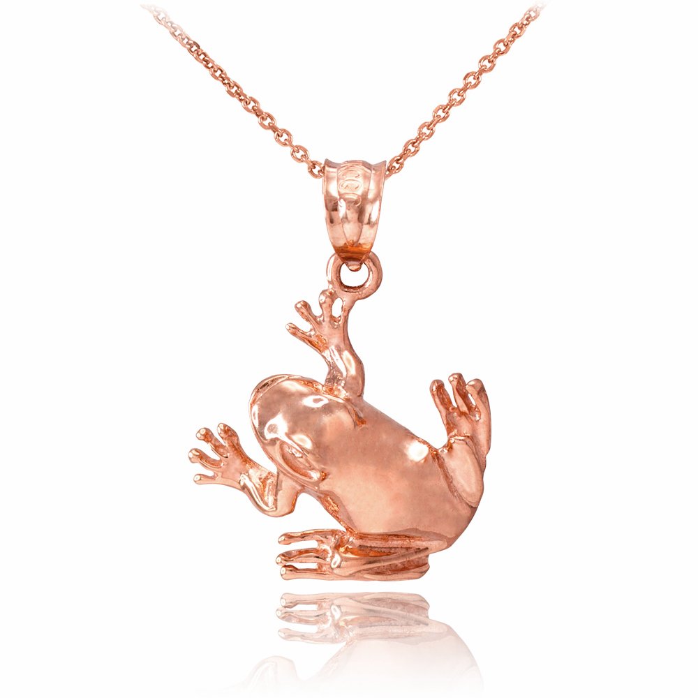 10K Rose Gold Frog Pendant Necklace - Animal Kingdom High Polish Jewelry for Women - Perfect Gift for Nature Lovers, Birthday & Anniversary