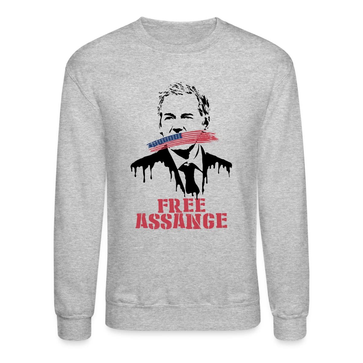WikiLeaks Free Assange USA Flag Crewneck Sweatshirt - Unisex Pullover Hoodie for Political Protest & Activism Support