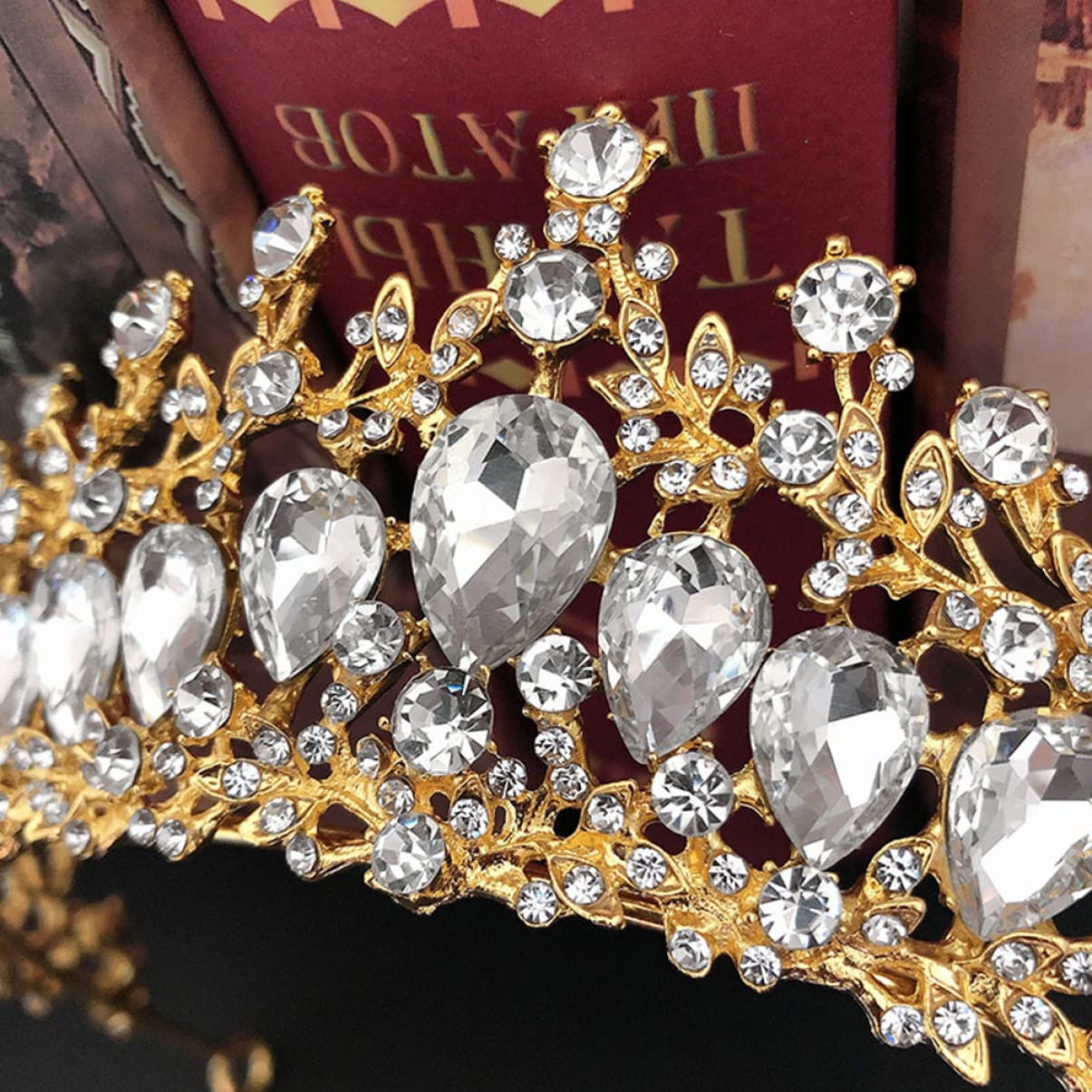 POPETPOP 2-Piece Wedding Headdress Set - Bride Princess Tiara & Baroque Crystal Headband for Bridal Party, Bridesmaids, Fairy Themed Weddings | Gold & White Rhinestone Tiaras for Romantic Ceremonies, Photo Shoots & Special Occasions
