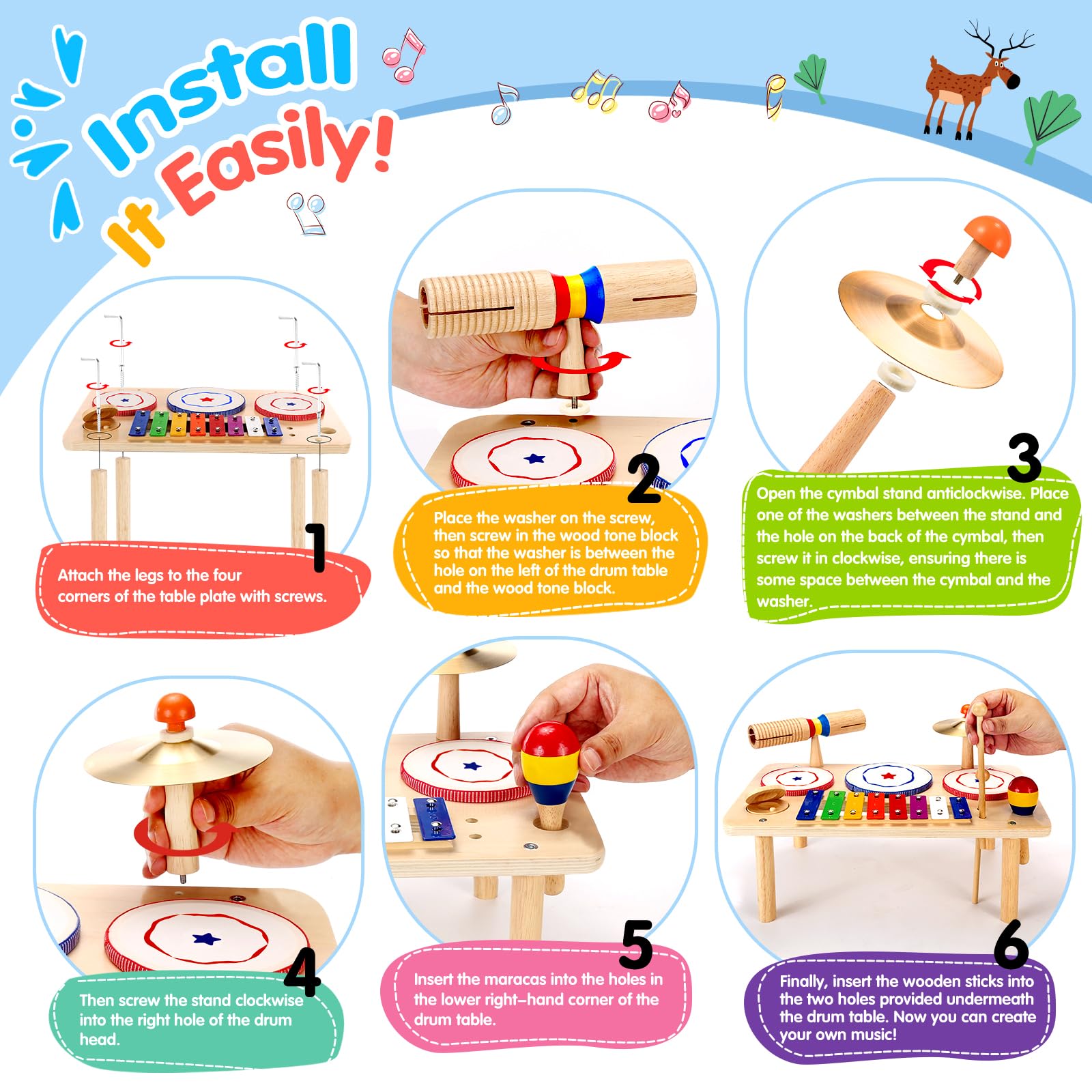 9-in-1 Wooden Kids Drum Set & Xylophone - Musical Instruments Toy for Toddlers & Babies | Percussion Learning Toy for Boys & Girls | Perfect Birthday Gift for Children | Ideal for Playtime, Early Education & Music Development
